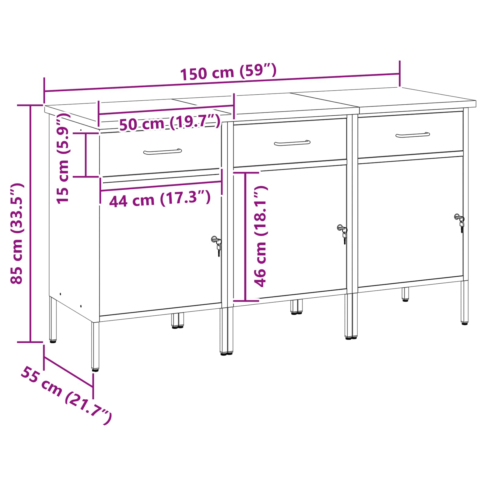Ντουλάπα Εργασίας 3 pcs Κόκκινο και Γκρι 150 x 55 x 85 εκ - Pakobazaar