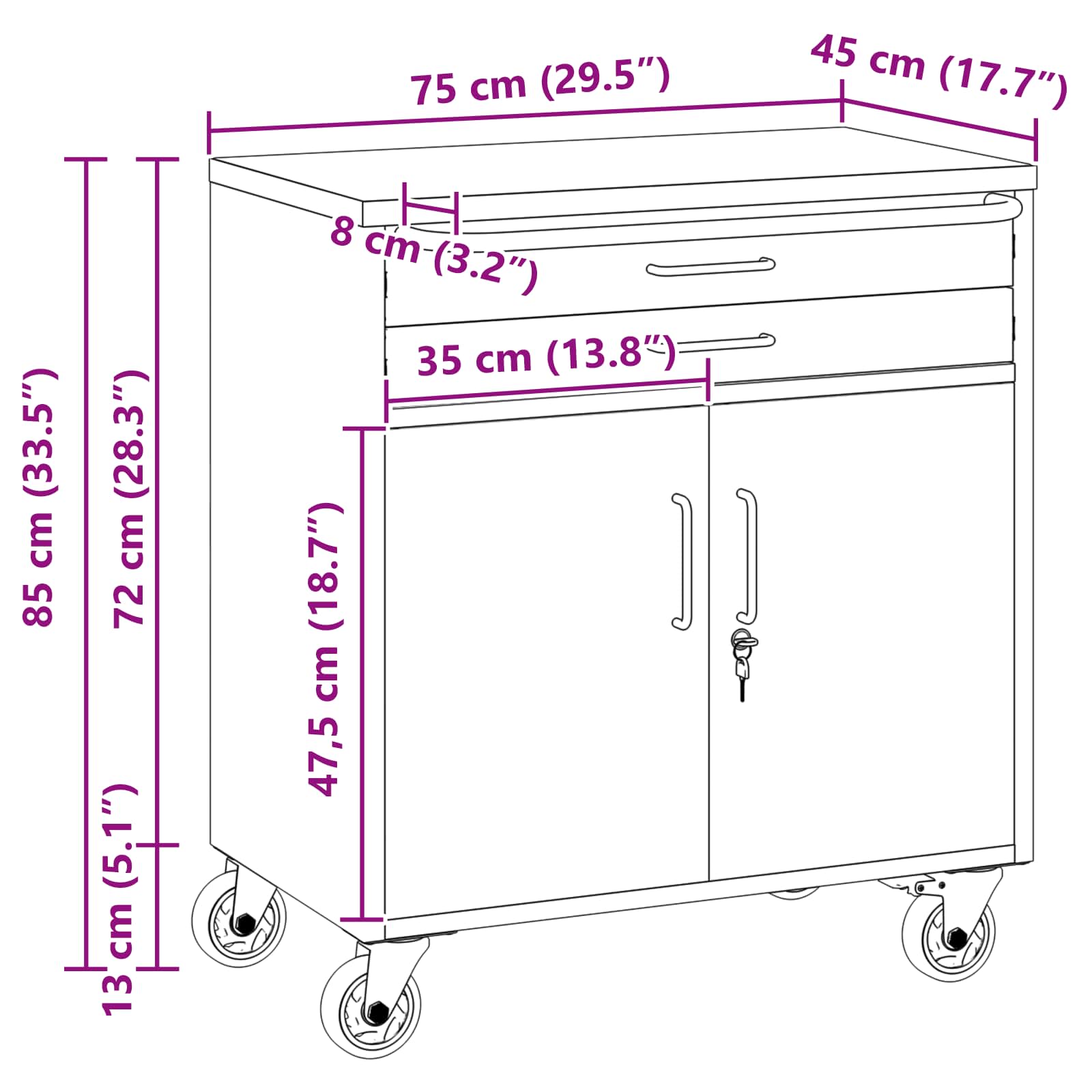 Ντουλάπα Εργασίας 3 pcs Μαύρο και Γκρι 75 x 45 x 85 εκ. - Pakobazaar