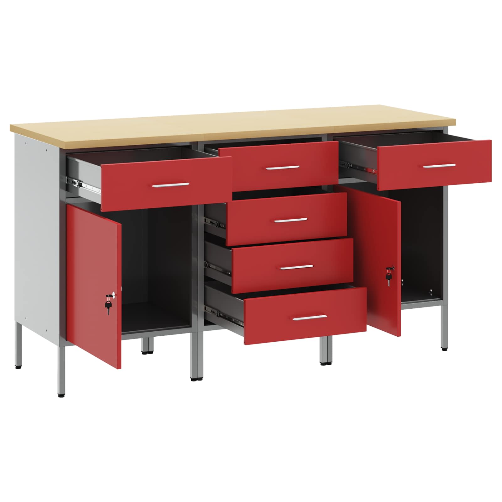 Ντουλάπα Εργασίας 3 pcs Κόκκινο και Γκρι 75 x 45 x 85 εκ. - Pakobazaar