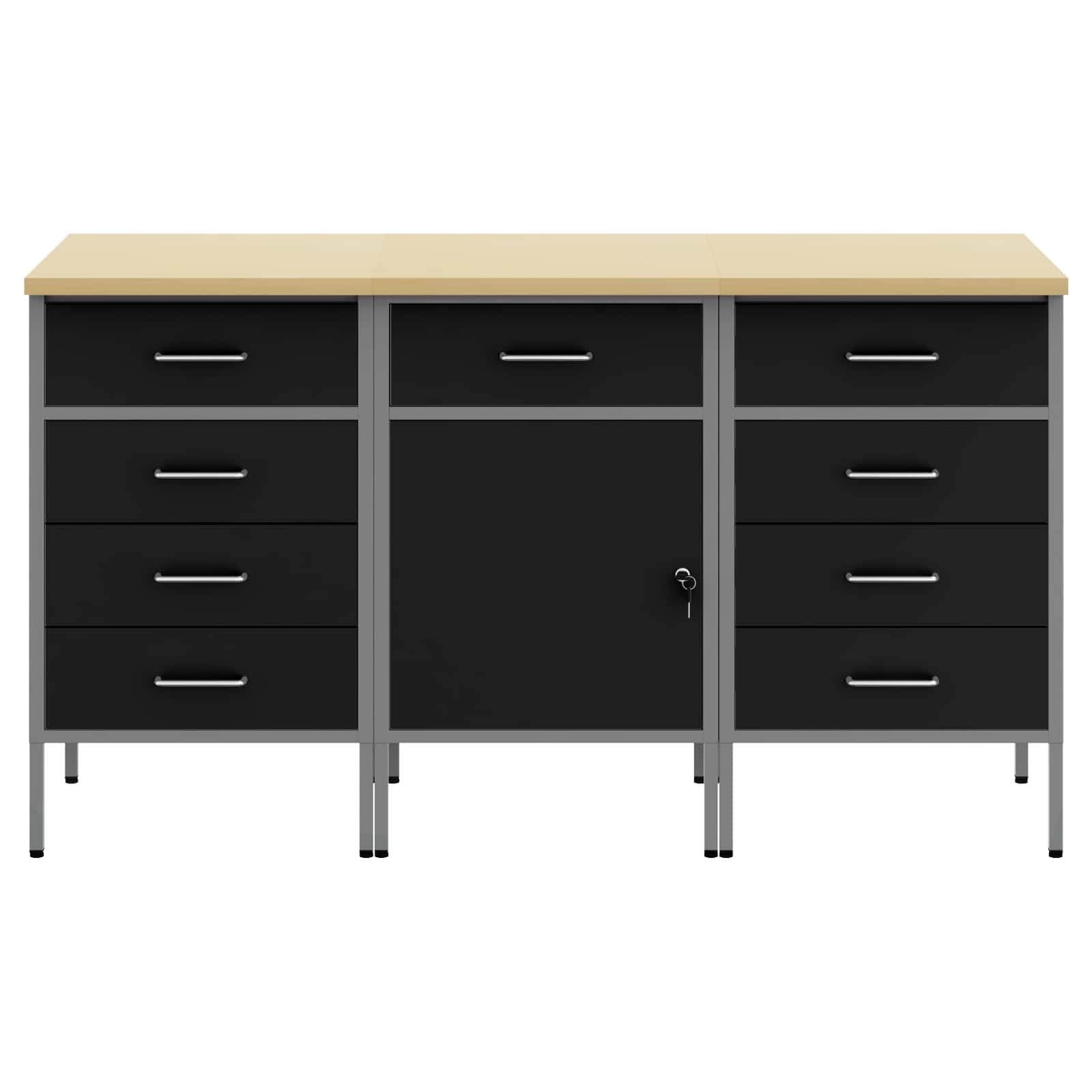 Ντουλάπα Εργασίας 3 pcs Μαύρο και Γκρι 150 x 55 x 85 εκ - Pakobazaar