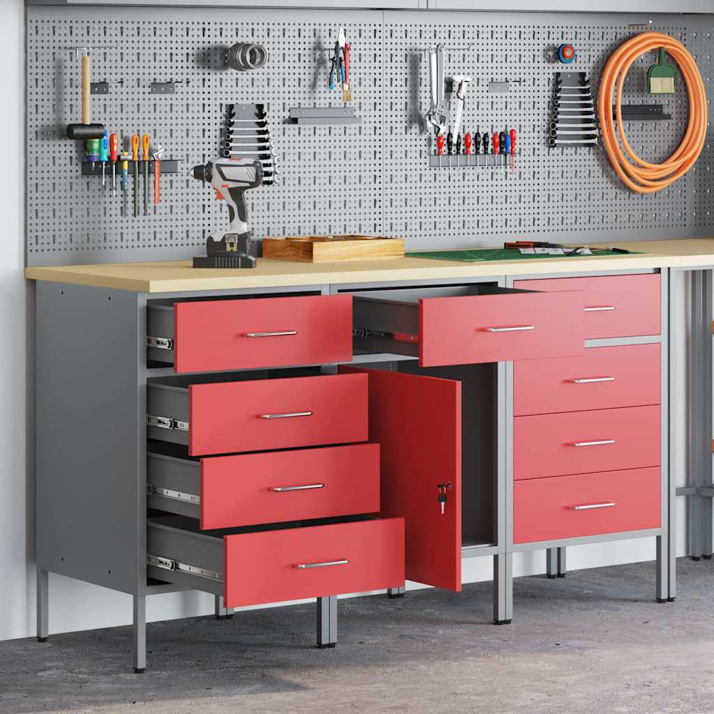 Ντουλάπα Εργασίας 3 pcs Κόκκινο και Γκρι 150 x 55 x 85 εκ - Pakobazaar