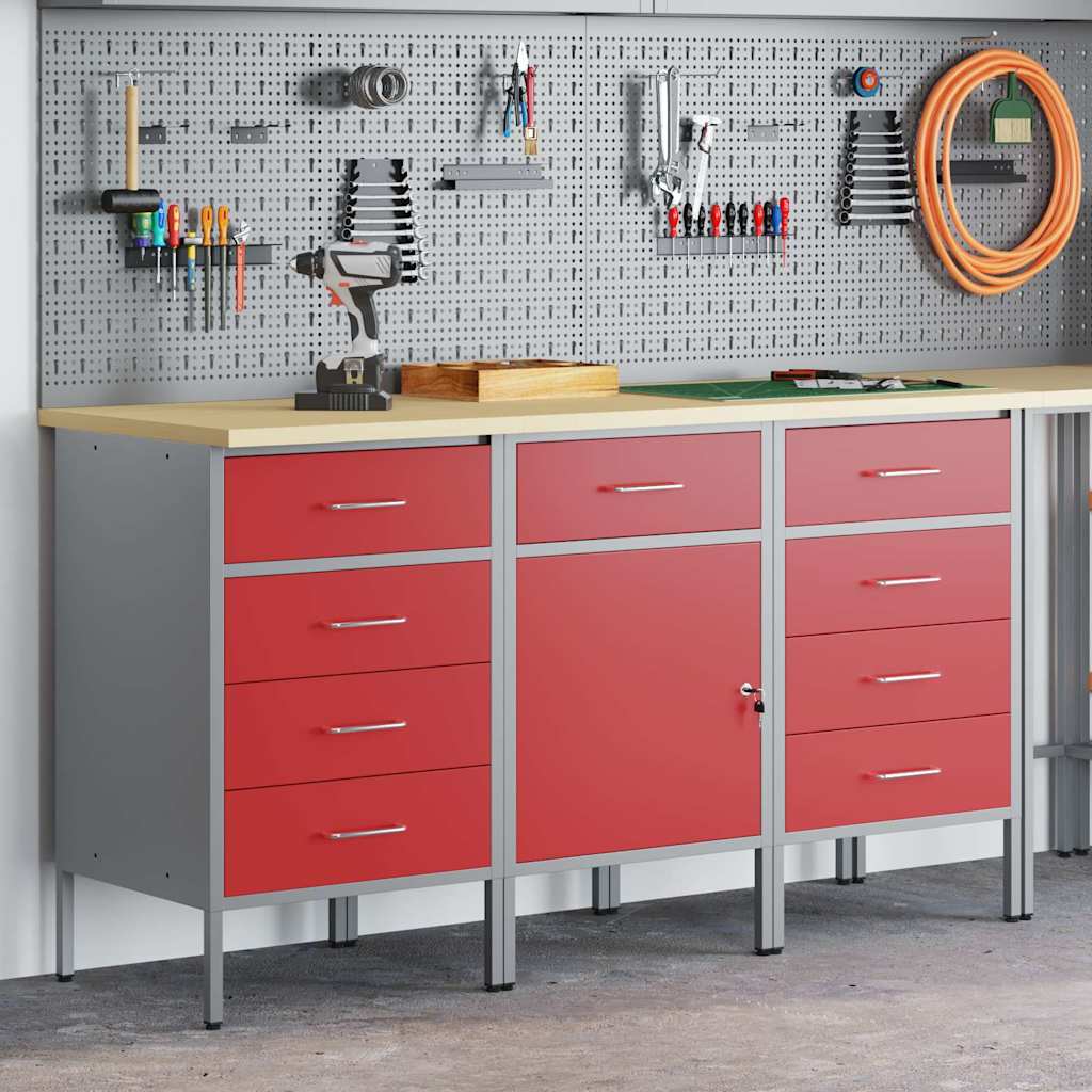 Ντουλάπα Εργασίας 3 pcs Κόκκινο και Γκρι 150 x 55 x 85 εκ - Pakobazaar