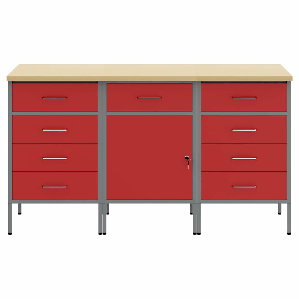 Ντουλάπα Εργασίας 3 pcs Κόκκινο και Γκρι 150 x 55 x 85 εκ - Pakobazaar
