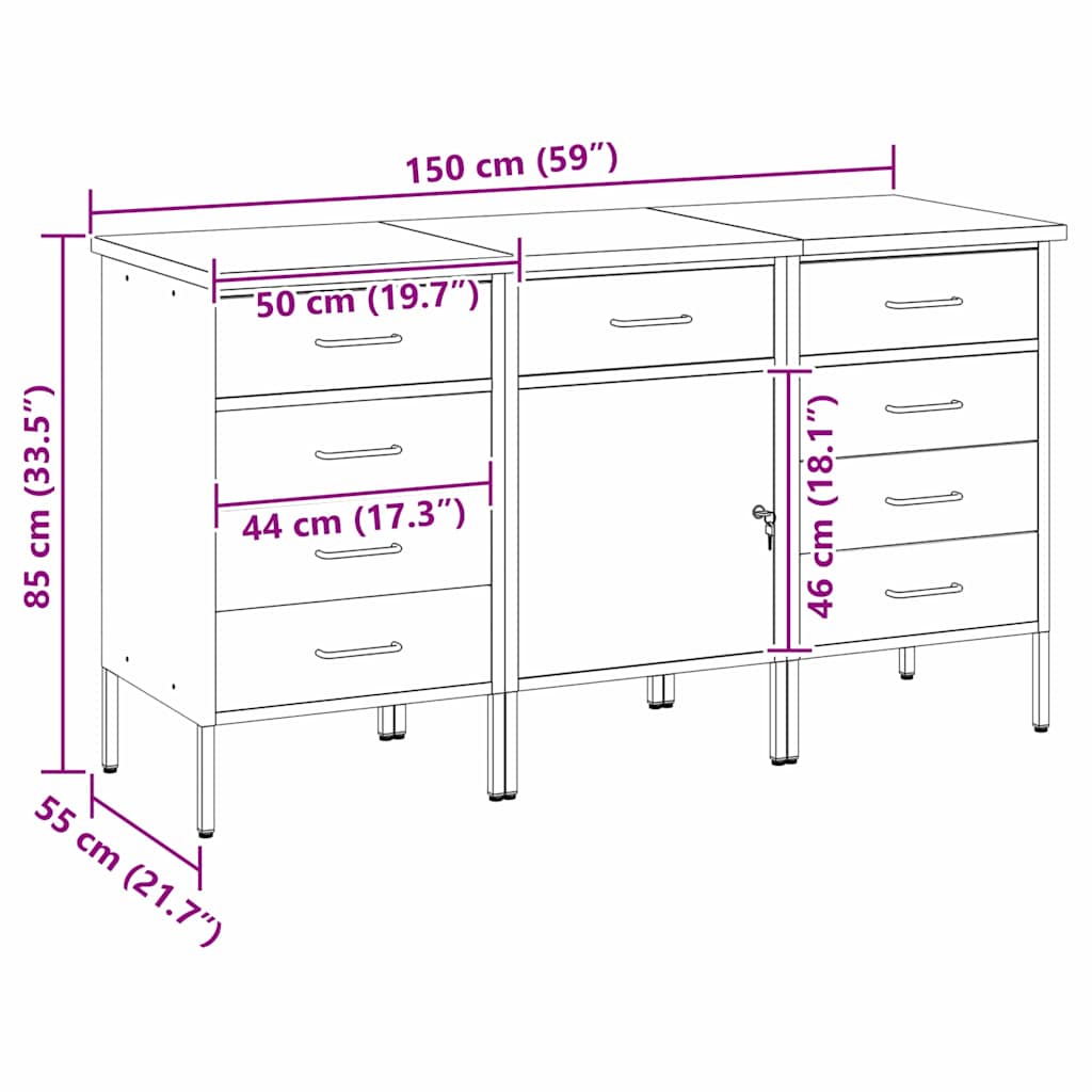 Ντουλάπα Εργασίας 3 pcs Κόκκινο και Γκρι 150 x 55 x 85 εκ - Pakobazaar