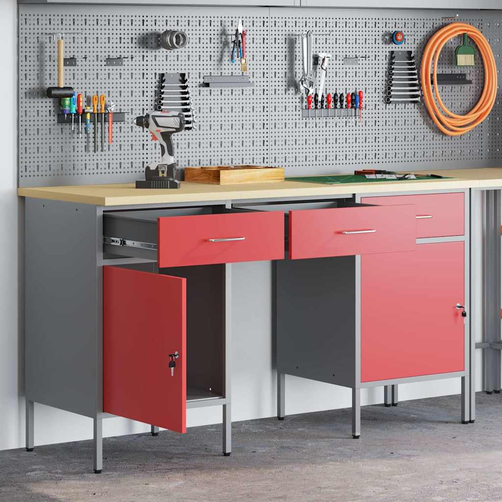 Ντουλάπα Εργασίας με συρτάρι 3 pcs Κόκκινο 150 x 55 x 85 εκ - Pakobazaar