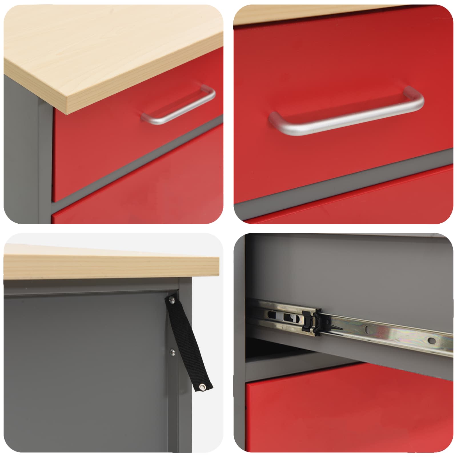 Ντουλάπα Εργασίας 3 τεμ. Κόκκινο Μηχανισμένο ξύλο και ατσάλι - Pakobazaar