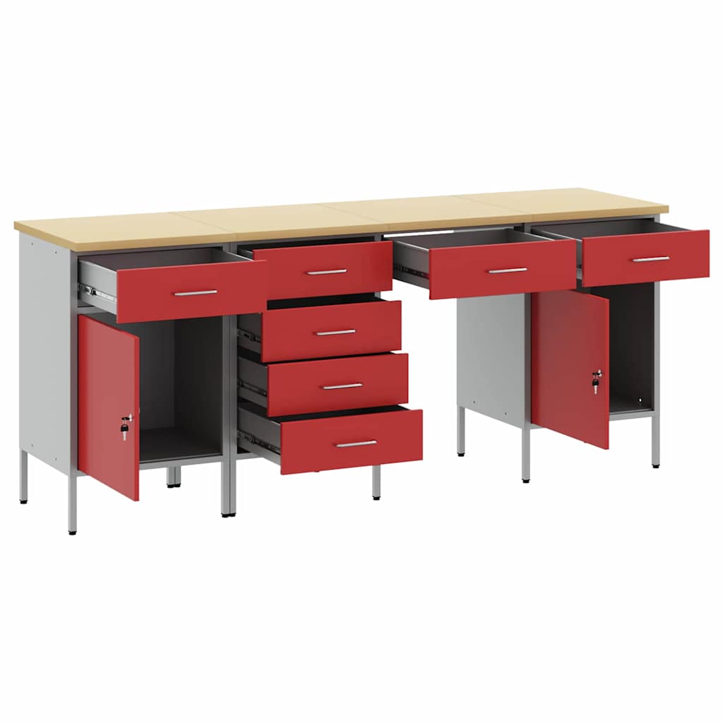 Ντουλάπα Εργασίας με συρτάρι 4 pcs Κόκκινο 200 x 55 x 85 εκ - Pakobazaar