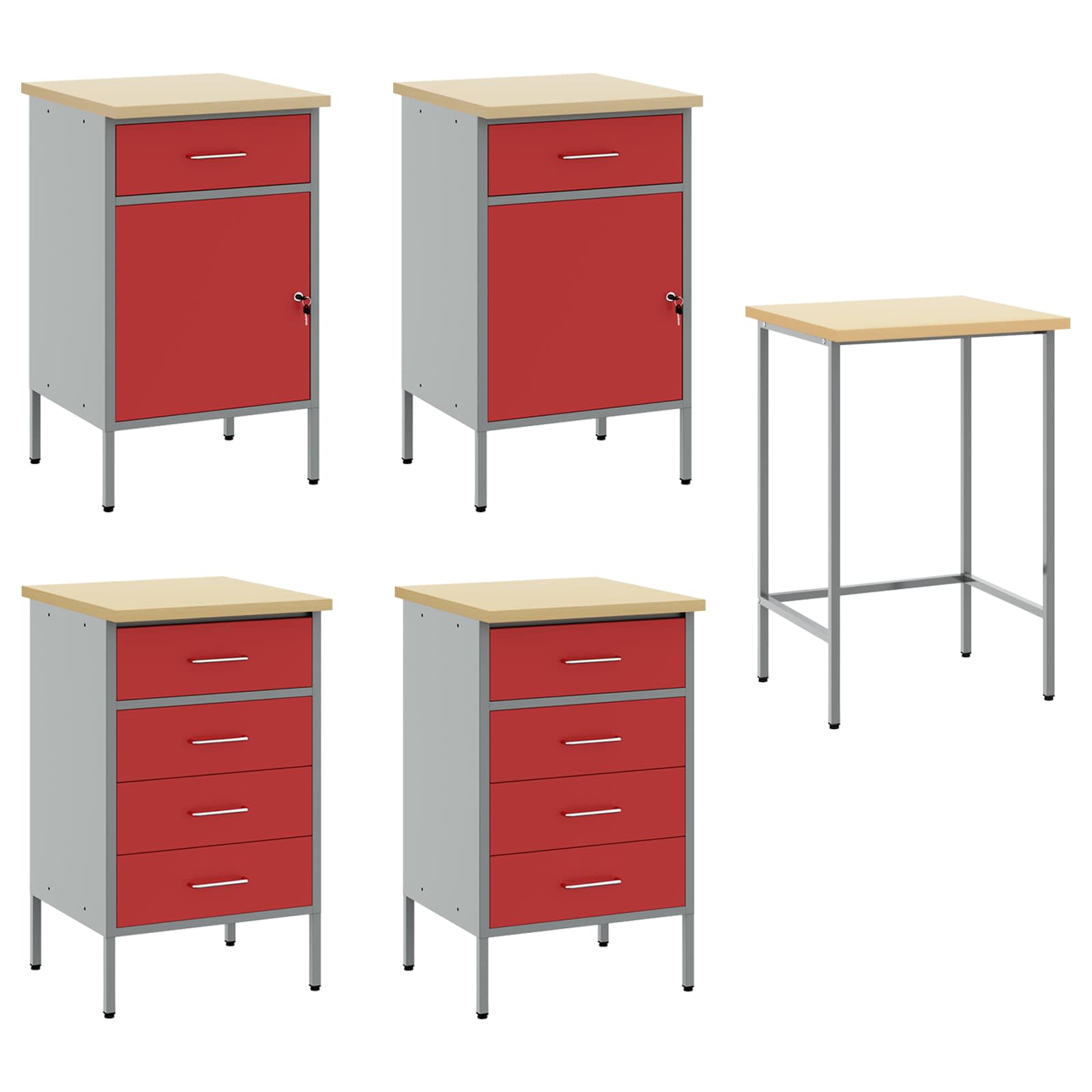 Ντουλάπα Εργασίας με συρτάρι 4 pcs Κόκκινο 200 x 55 x 85 εκ - Pakobazaar