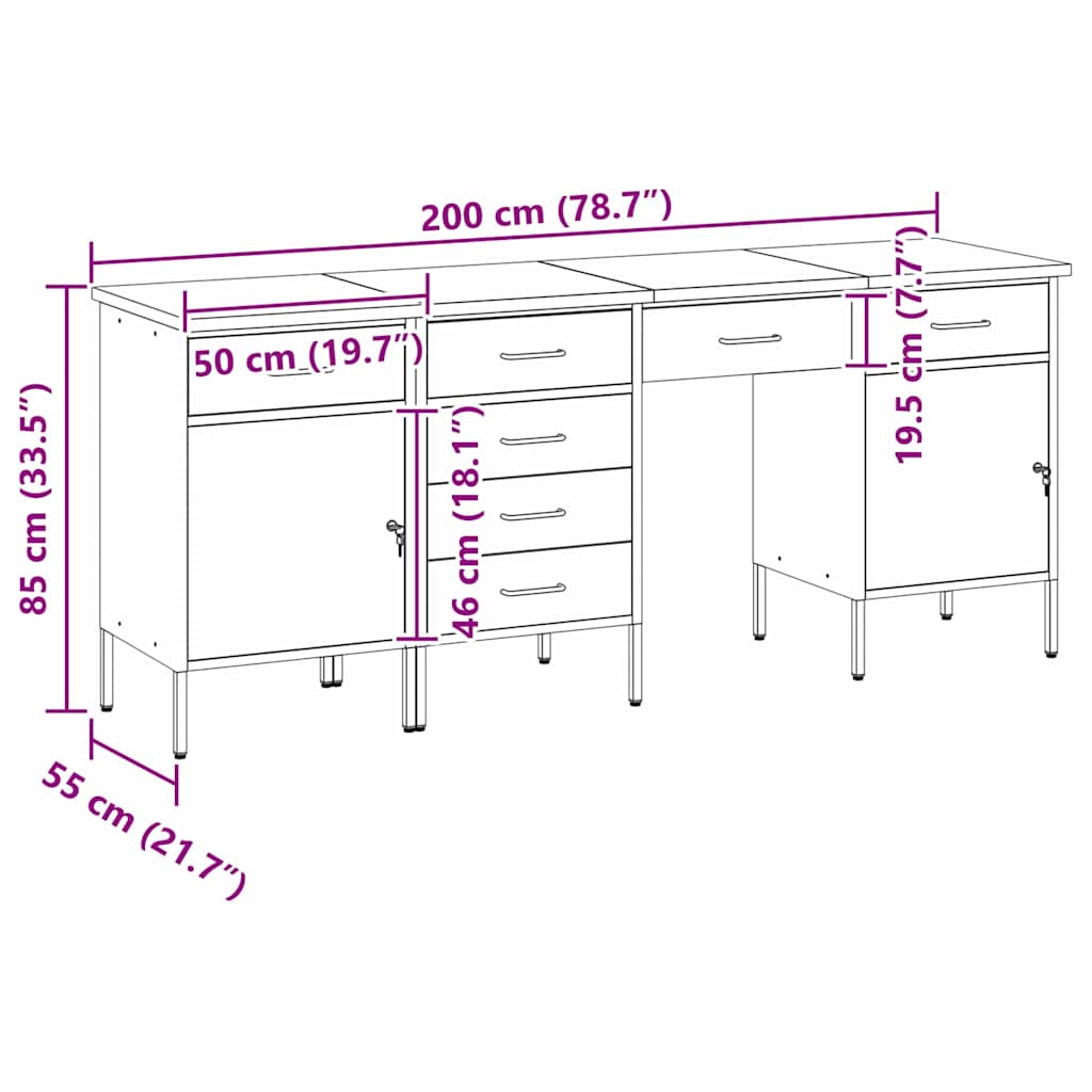 Ντουλάπα Εργασίας με συρτάρι 4 pcs Κόκκινο 200 x 55 x 85 εκ - Pakobazaar