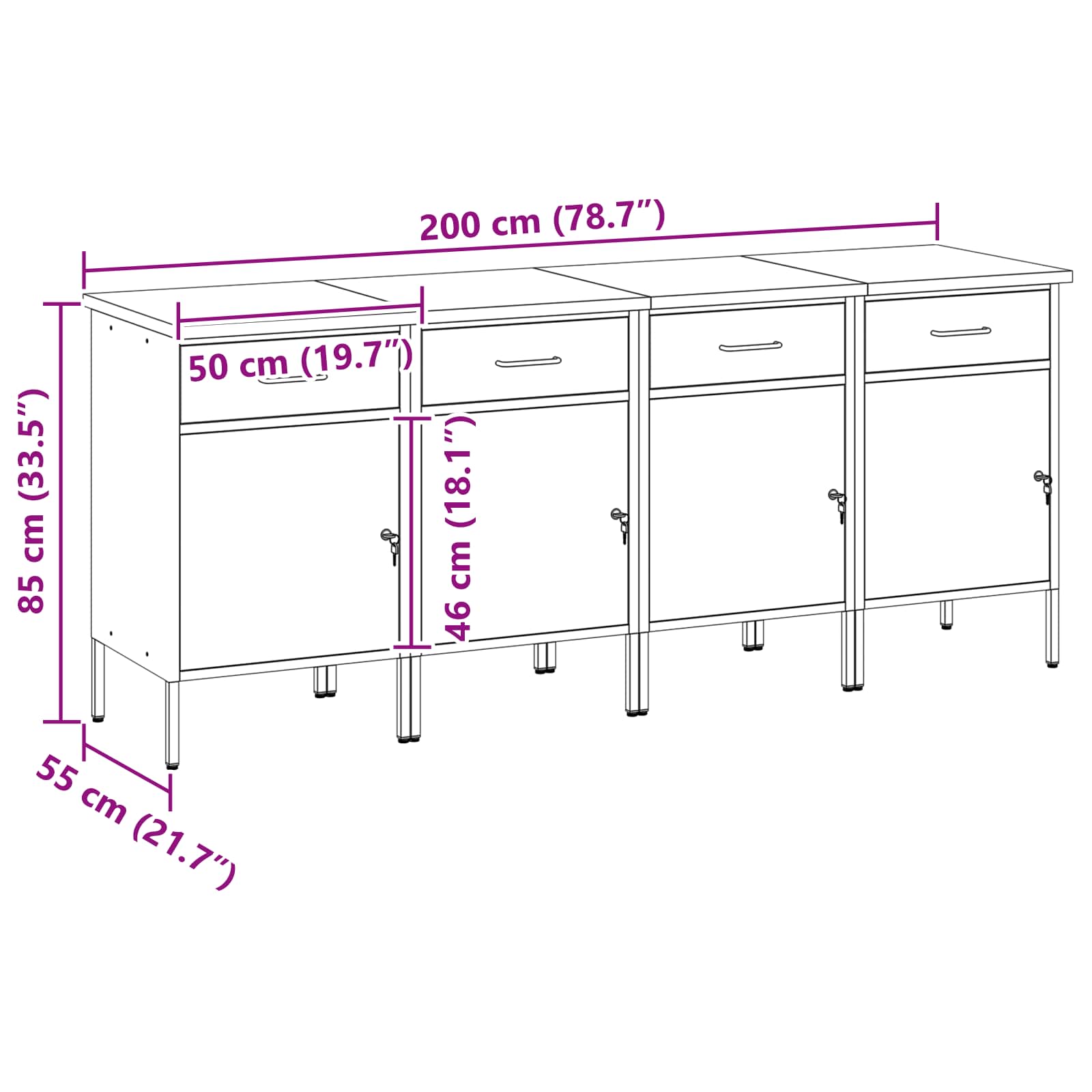 Ντουλάπα Εργασίας 4 pcs Κόκκινο και Γκρι 200 x 55 x 85 εκ - Pakobazaar