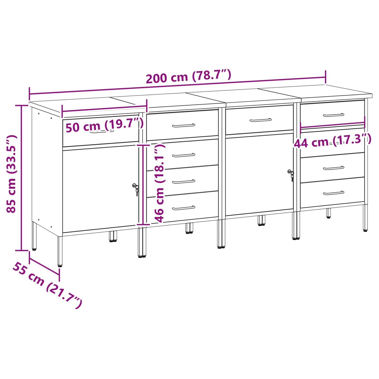 Ντουλάπα Εργασίας 4 pcs Μαύρο και Γκρι 200 x 55 x 85 εκ - Pakobazaar