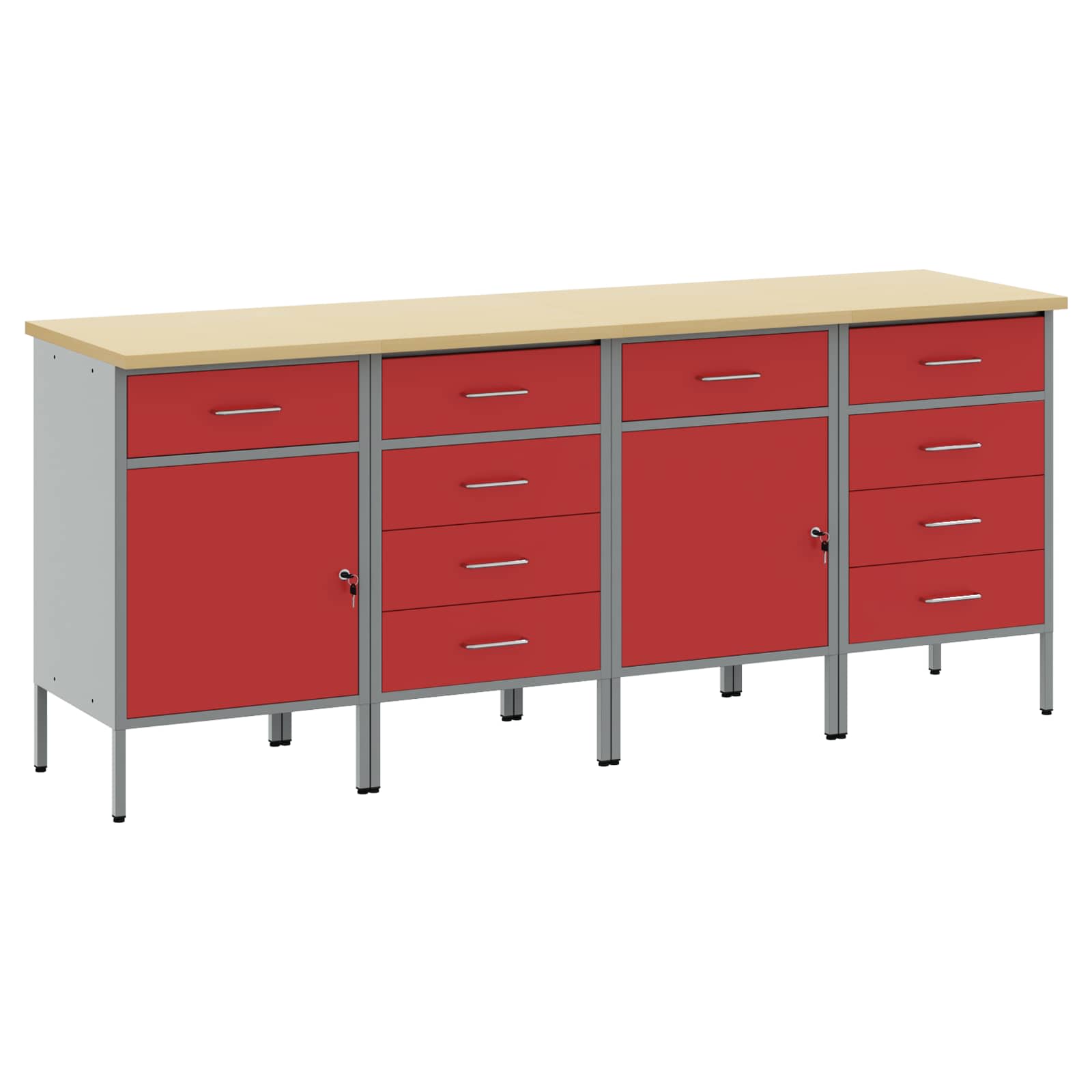 Ντουλάπα Εργασίας 4 pcs Κόκκινο και Γκρι 200 x 55 x 85 εκ - Pakobazaar
