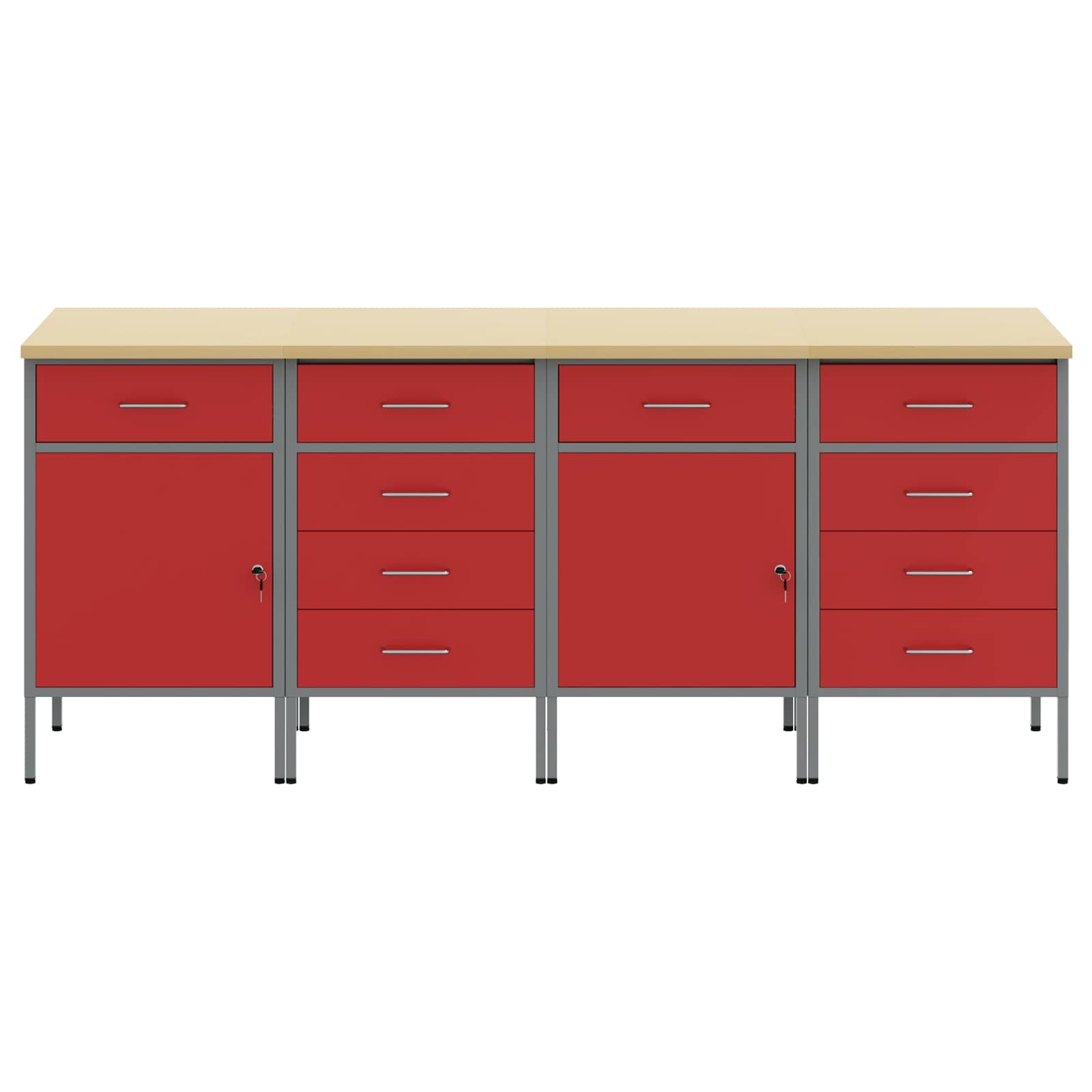 Ντουλάπα Εργασίας 4 pcs Κόκκινο και Γκρι 200 x 55 x 85 εκ - Pakobazaar