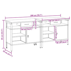Σετ πάγκου εργασίας 2 pcs Μαύρο και Γκρι 200 x 55 x 85 εκ - Pakobazaar