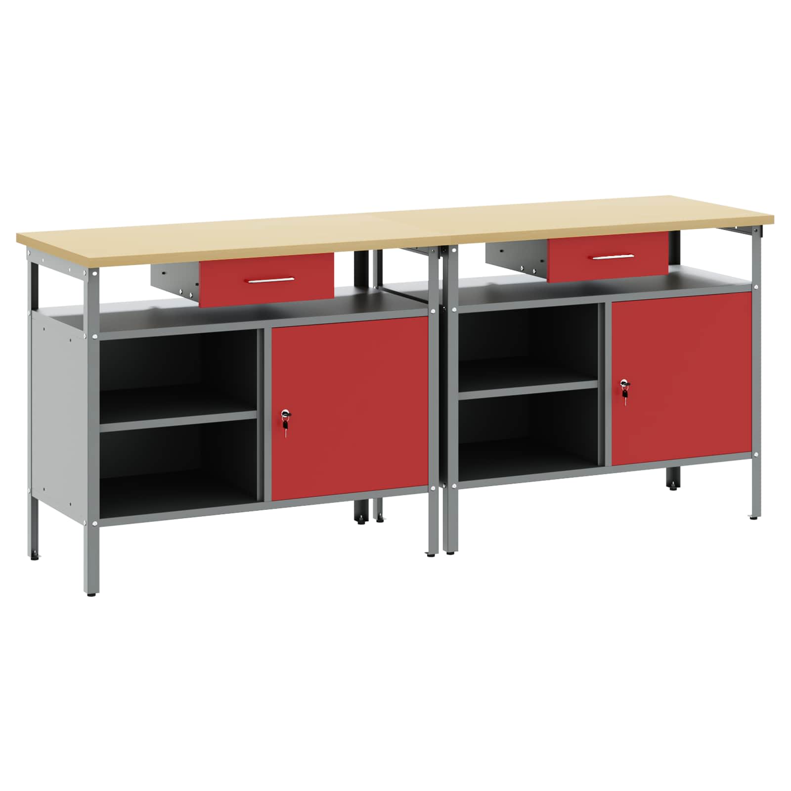 Σετ πάγκου εργασίας 2 pcs Κόκκινο και Γκρι 200 x 55 x 85 εκ - Pakobazaar