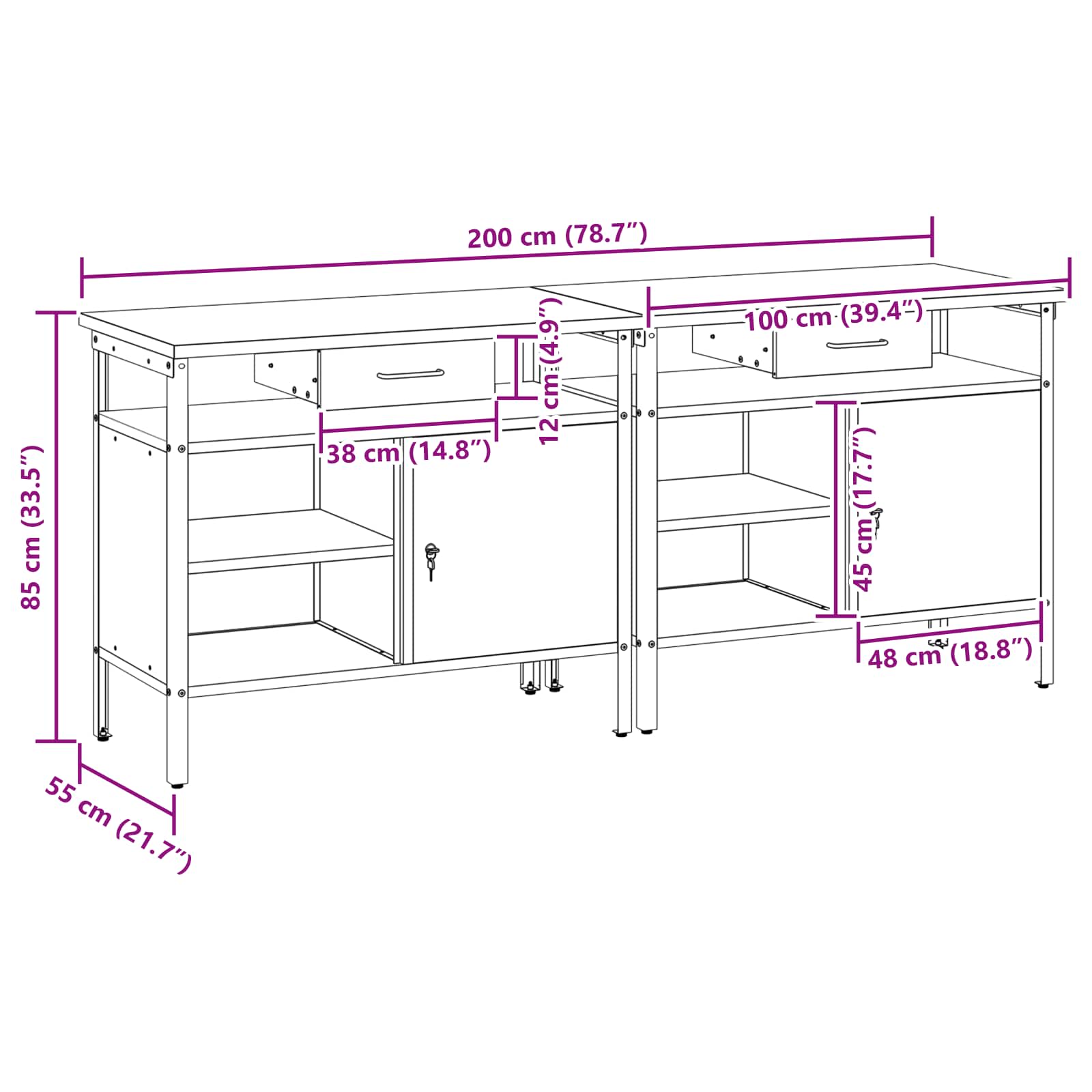 Σετ πάγκου εργασίας 2 pcs Κόκκινο και Γκρι 200 x 55 x 85 εκ - Pakobazaar