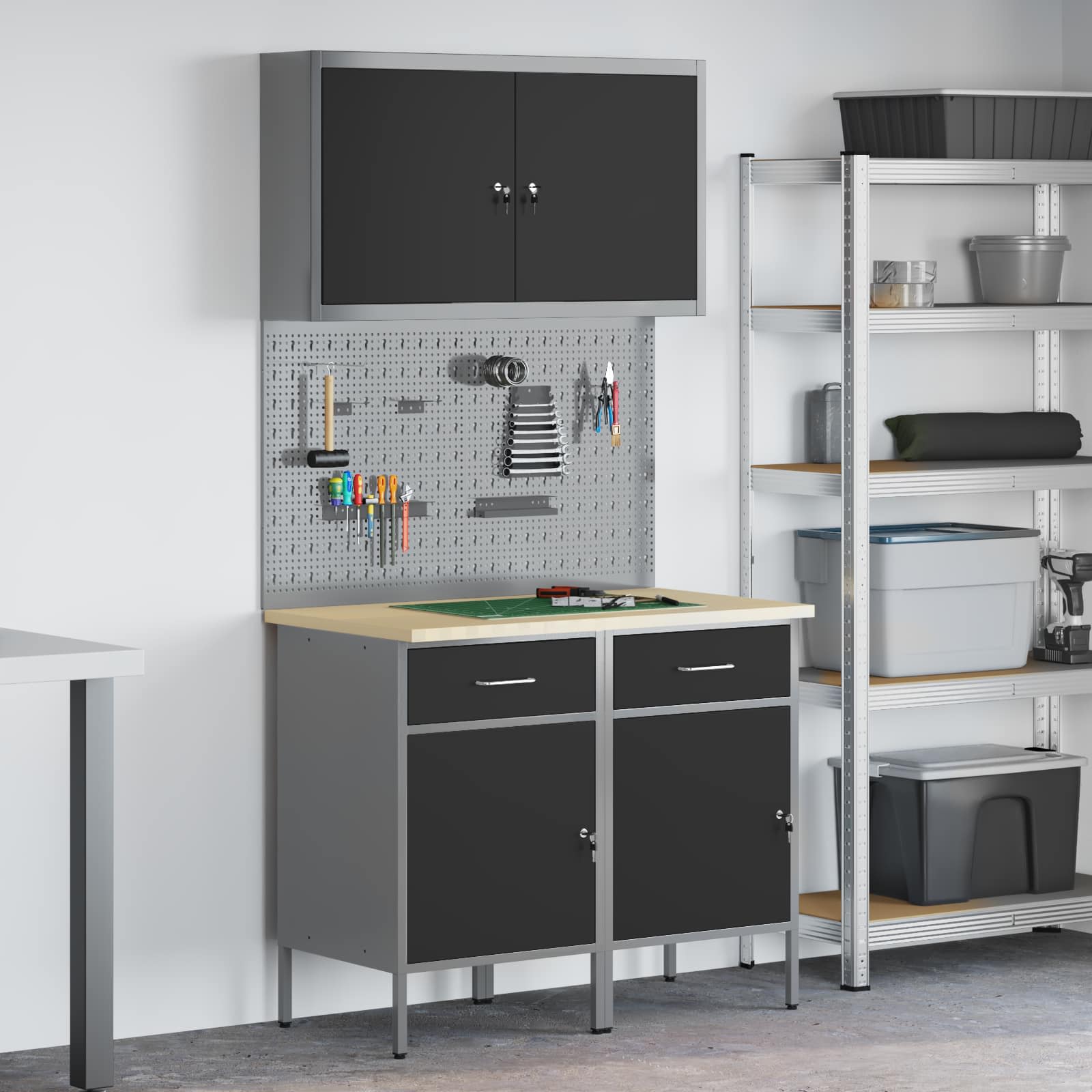 Ντουλάπα Εργασίας 5 pcs Μαύρο Μηχανισμένο ξύλο και ατσάλι - Pakobazaar
