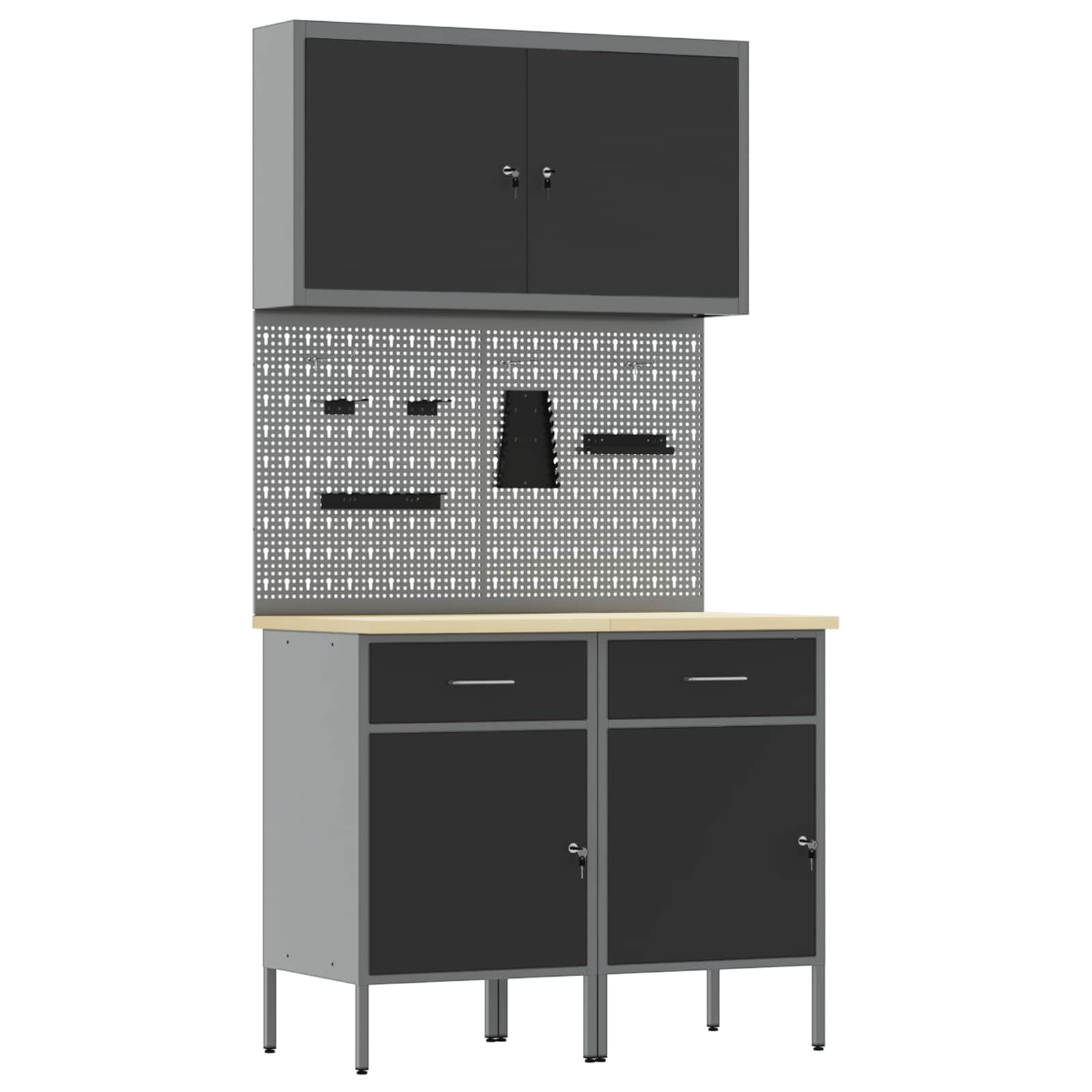 Ντουλάπα Εργασίας 5 pcs Μαύρο Μηχανισμένο ξύλο και ατσάλι - Pakobazaar