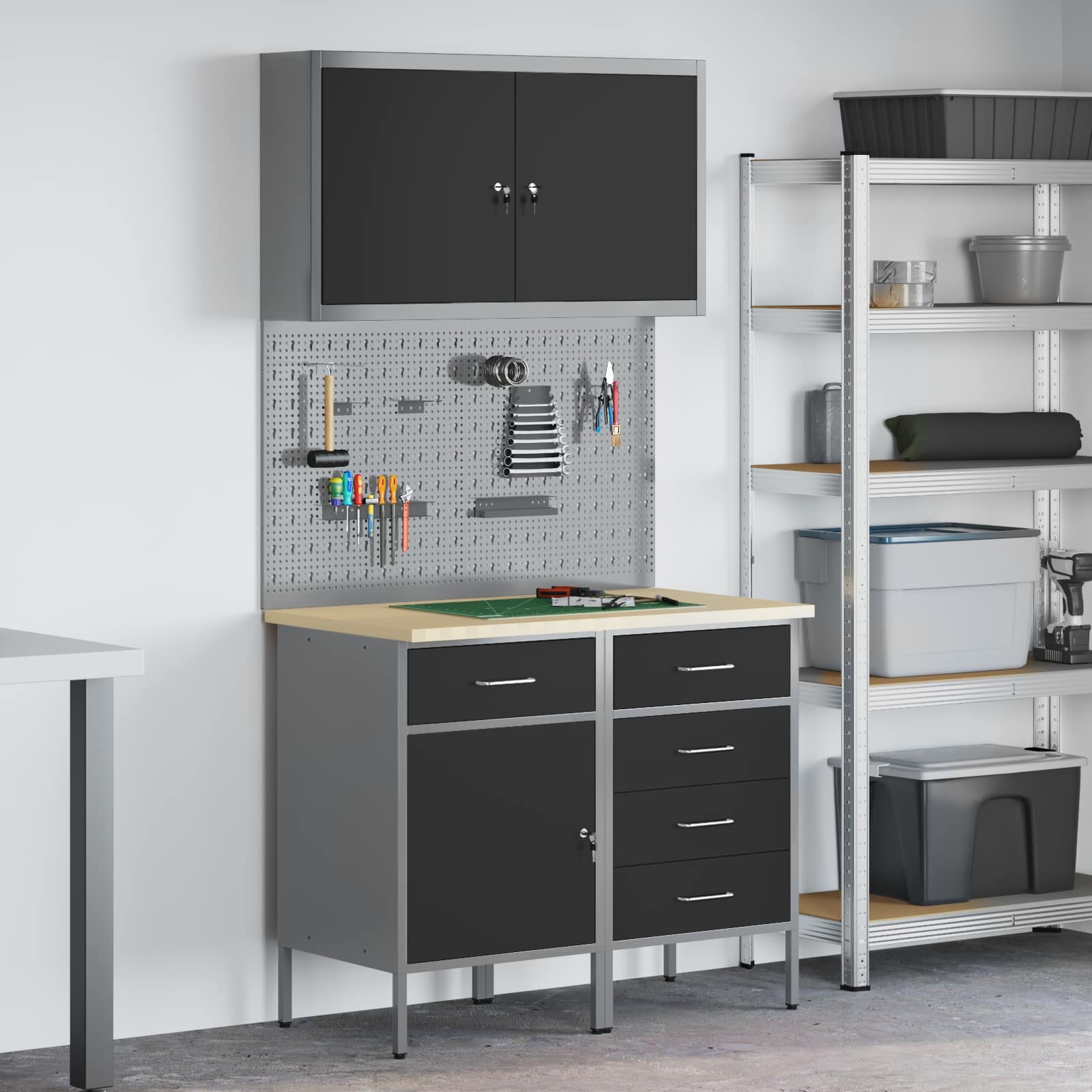 Ντουλάπα Εργασίας 5 pcs Μαύρο Μηχανισμένο ξύλο και ατσάλι - Pakobazaar