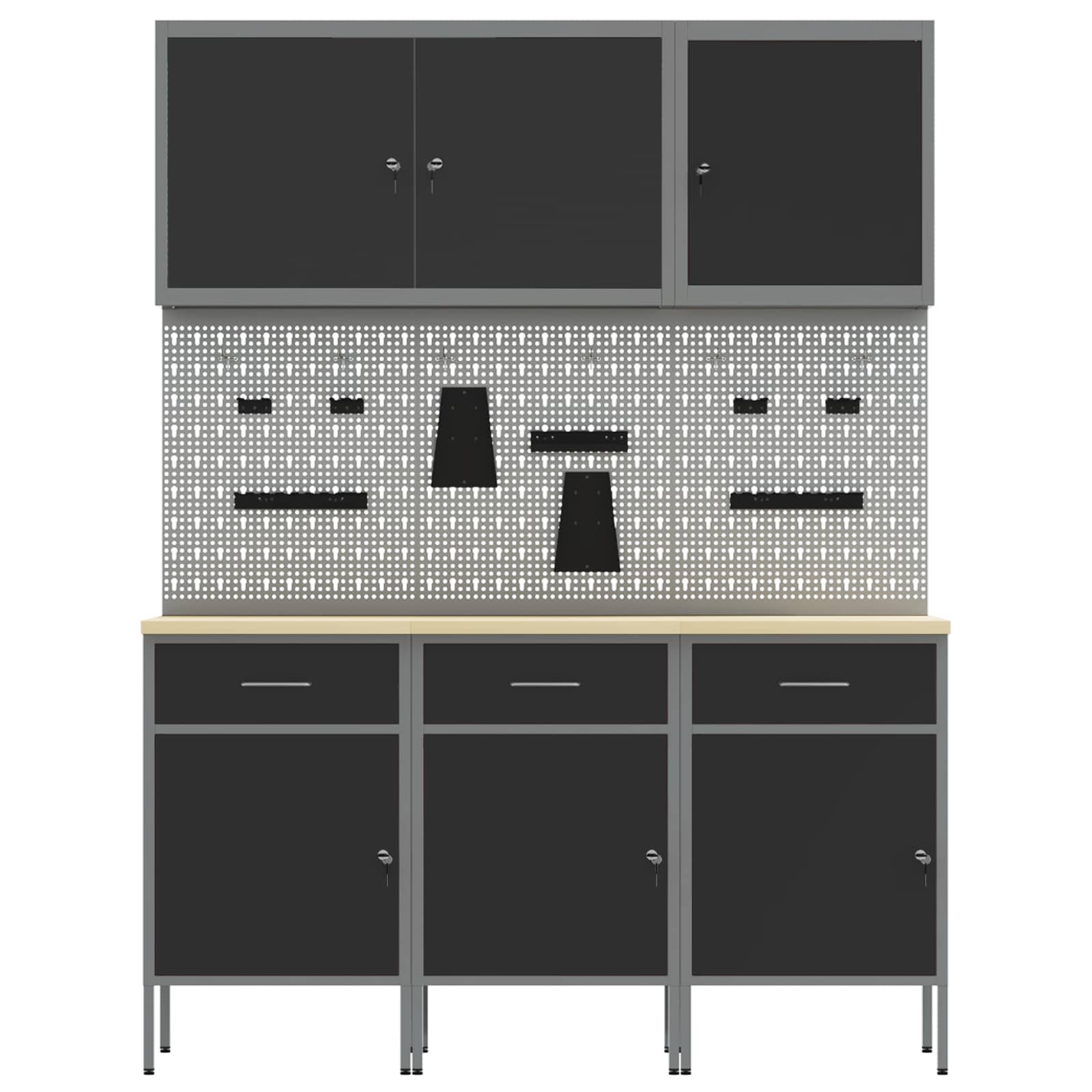Ντουλάπα Εργασίας 8 pcs Μαύρο Μηχανισμένο ξύλο και ατσάλι - Pakobazaar
