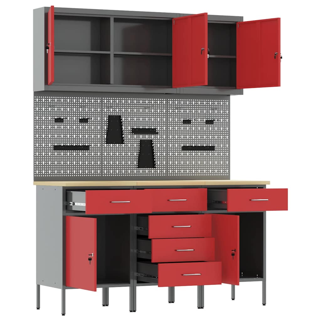 Ντουλάπα Εργασίας 8 pcs Κόκκινο Μηχανισμένο ξύλο και ατσάλι - Pakobazaar