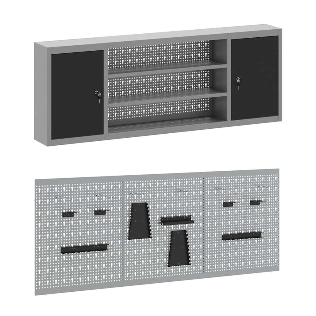 Ντουλάπα Εργασίας 7 pcs Μαύρο Μηχανισμένο ξύλο και ατσάλι