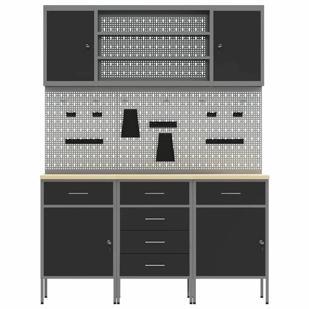 Ντουλάπα Εργασίας 7 pcs Μαύρο Μηχανισμένο ξύλο και ατσάλι