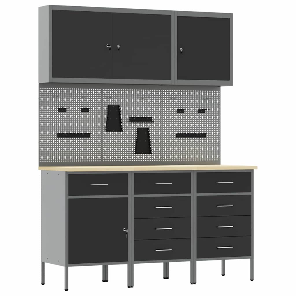 Ντουλάπα Εργασίας 8 pcs Μαύρο Μηχανισμένο ξύλο και ατσάλι - Pakobazaar