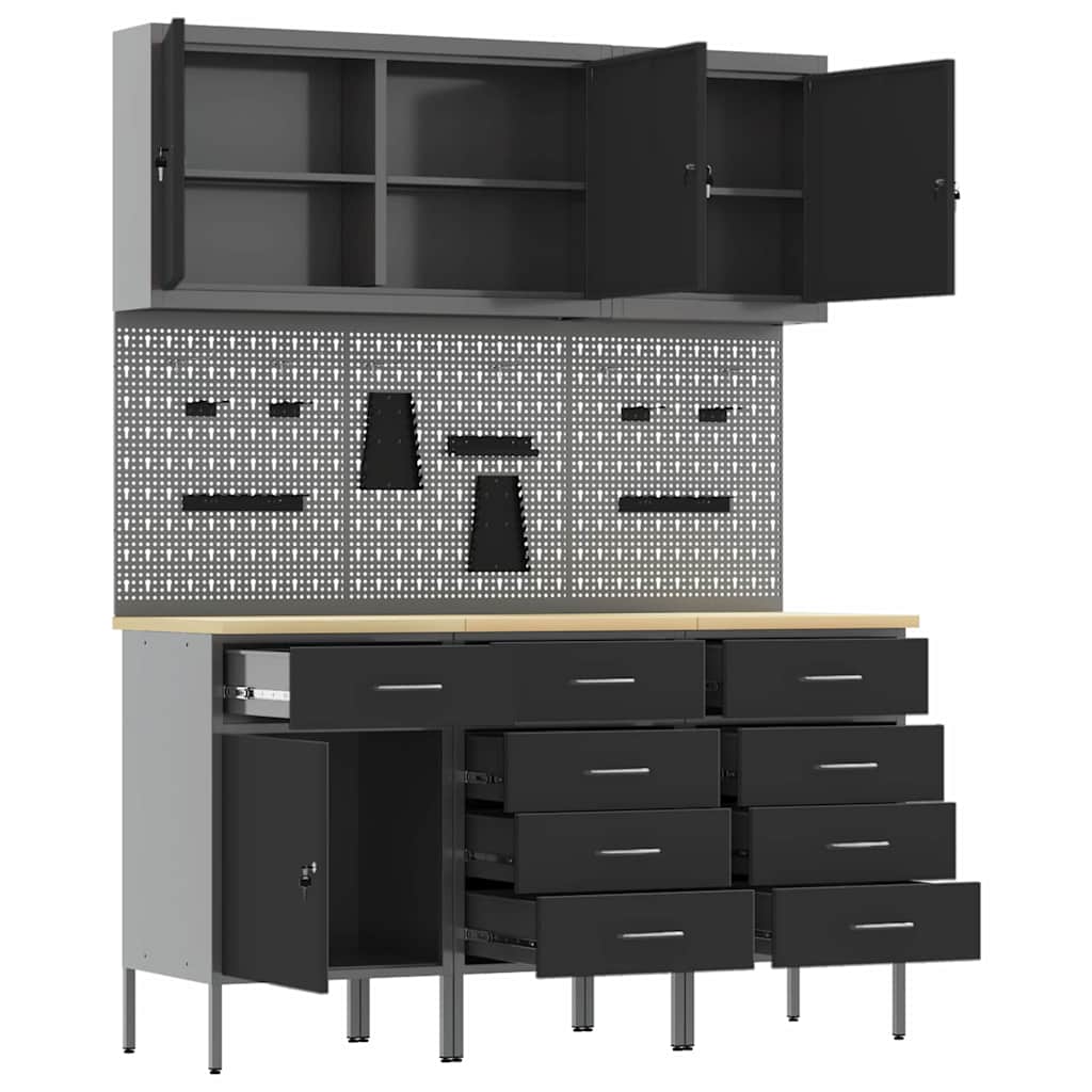 Ντουλάπα Εργασίας 8 pcs Μαύρο Μηχανισμένο ξύλο και ατσάλι - Pakobazaar