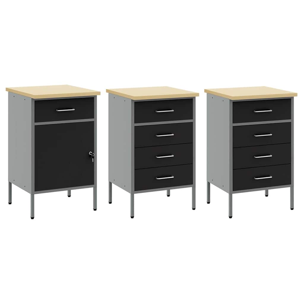Ντουλάπα Εργασίας 8 pcs Μαύρο Μηχανισμένο ξύλο και ατσάλι - Pakobazaar