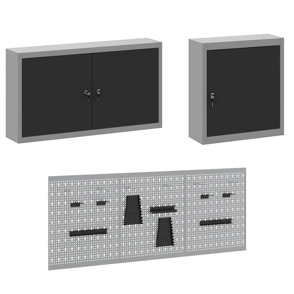 Ντουλάπα Εργασίας 8 pcs Μαύρο Μηχανισμένο ξύλο και ατσάλι - Pakobazaar