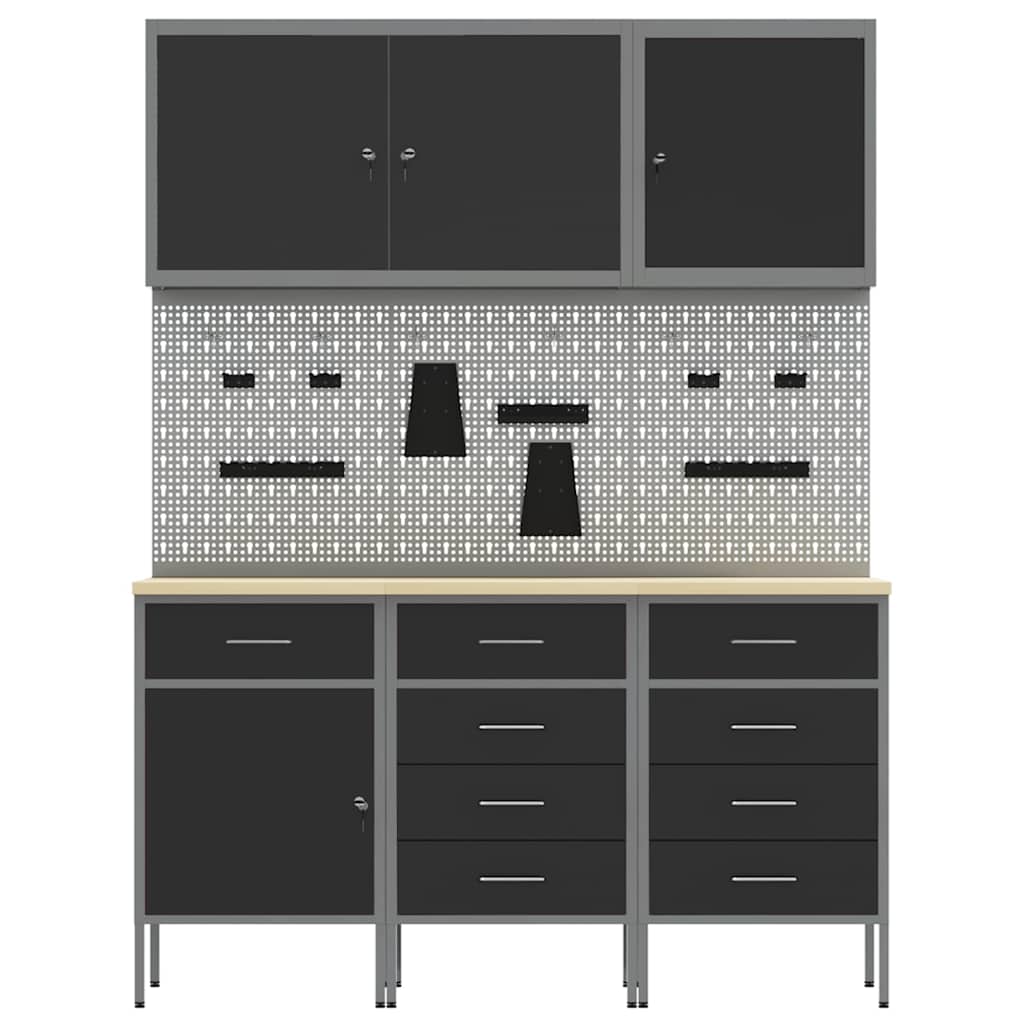 Ντουλάπα Εργασίας 8 pcs Μαύρο Μηχανισμένο ξύλο και ατσάλι - Pakobazaar