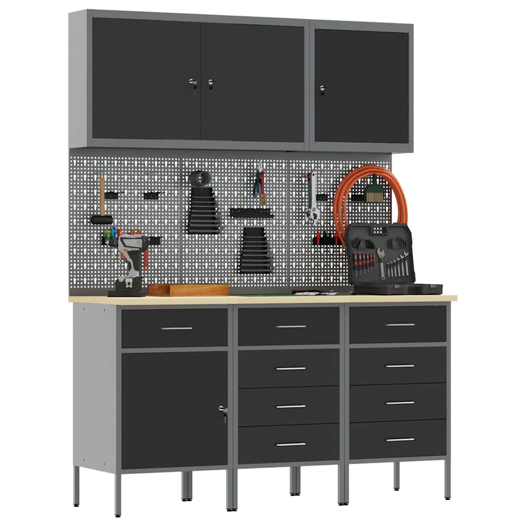 Ντουλάπα Εργασίας 8 pcs Μαύρο Μηχανισμένο ξύλο και ατσάλι - Pakobazaar