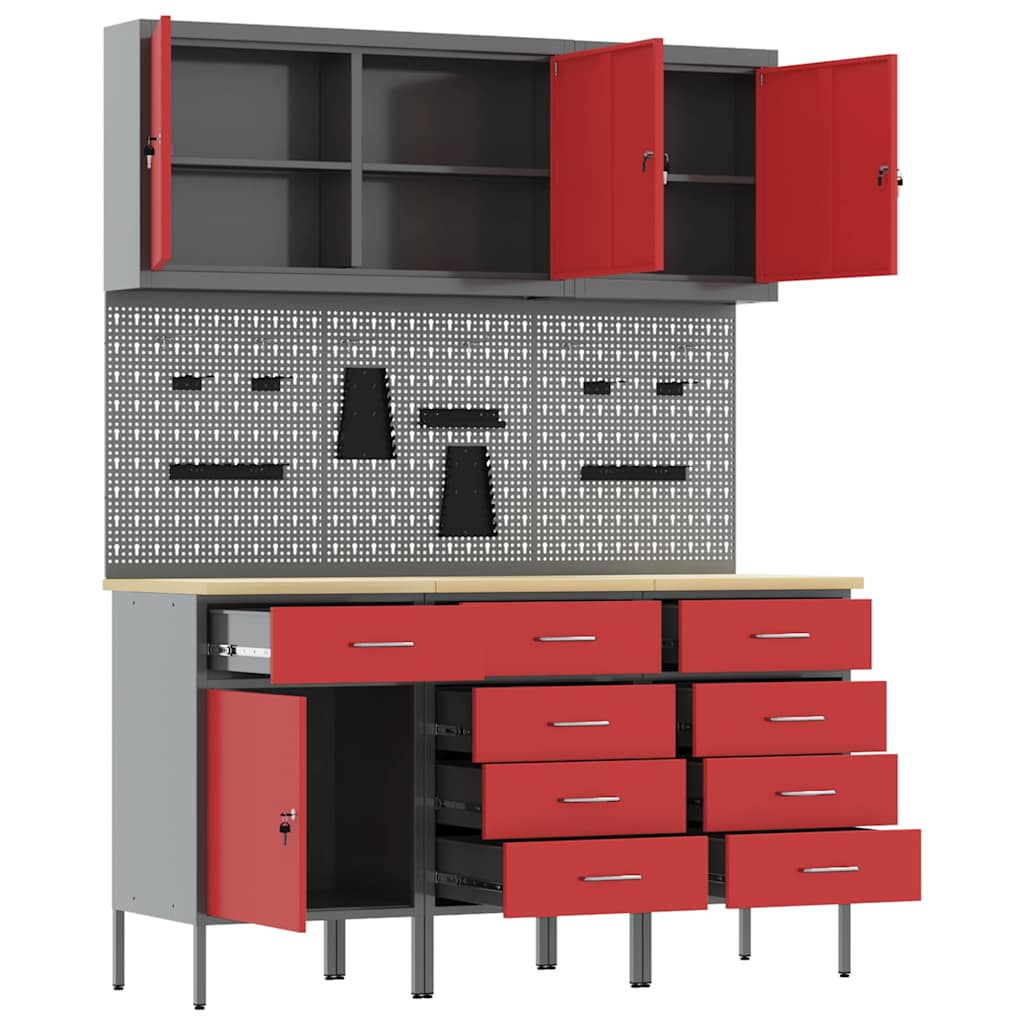 Ντουλάπα Εργασίας 8 pcs Κόκκινο Μηχανισμένο ξύλο και ατσάλι - Pakobazaar