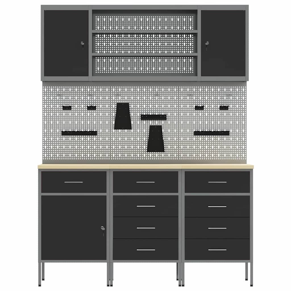 Ντουλάπα Εργασίας 7 pcs Μαύρο Μηχανισμένο ξύλο και ατσάλι