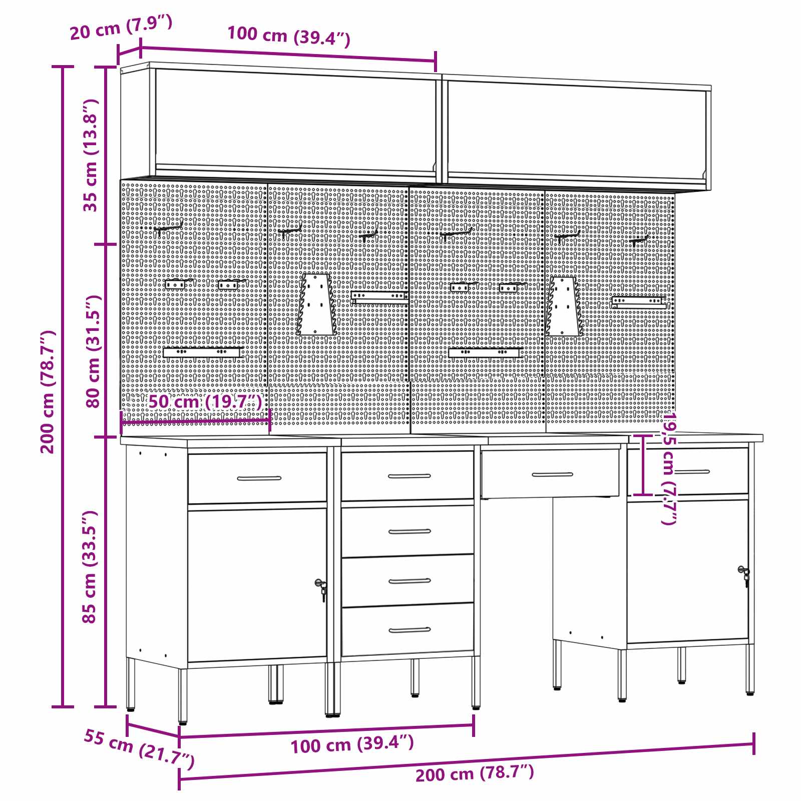 Ντουλάπα Εργασίας 10 pcs Κόκκινο Μηχανισμένο ξύλο και ατσάλι - Pakobazaar