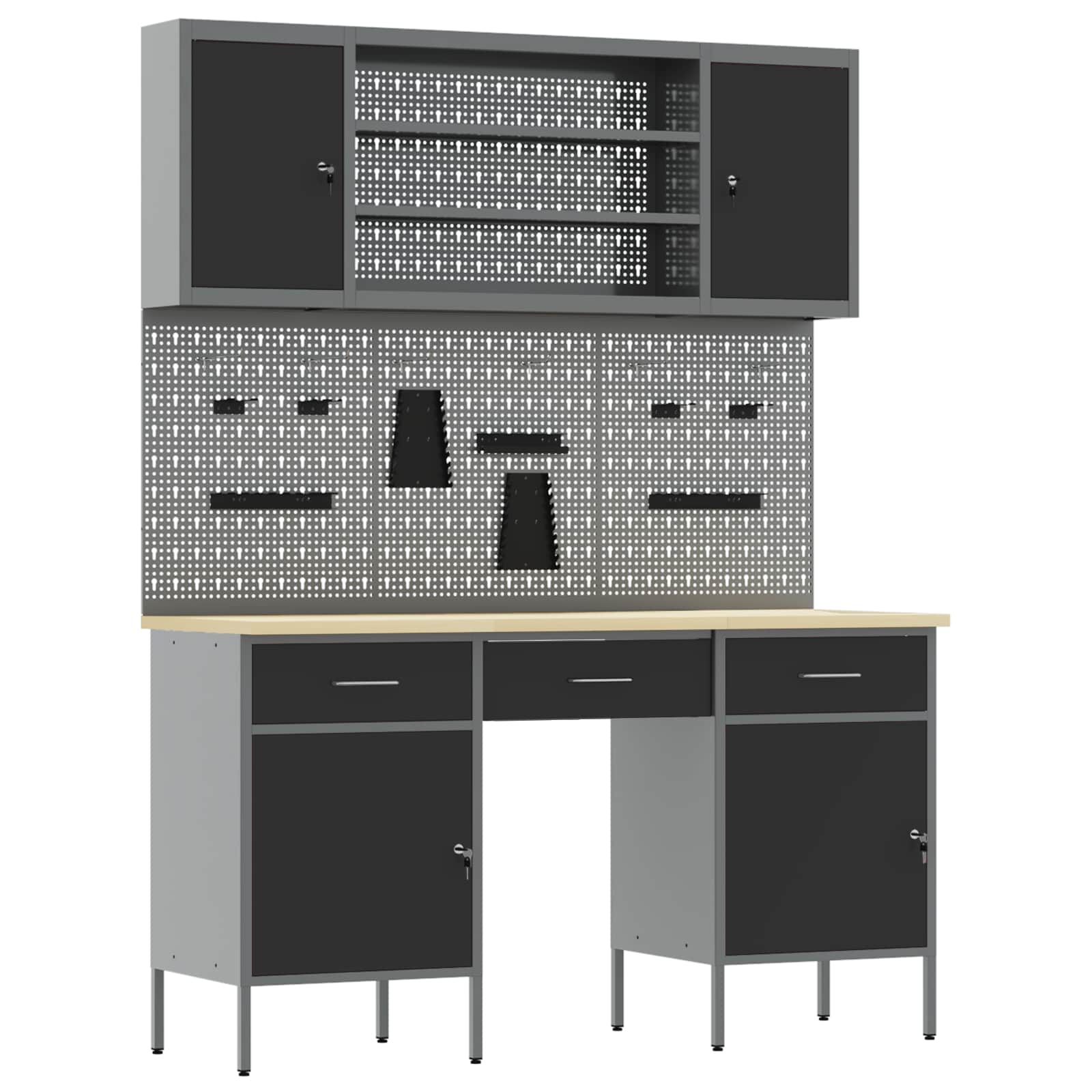 Ντουλάπα Εργασίας 10 pcs Μαύρο Μηχανισμένο ξύλο και ατσάλι - Pakobazaar