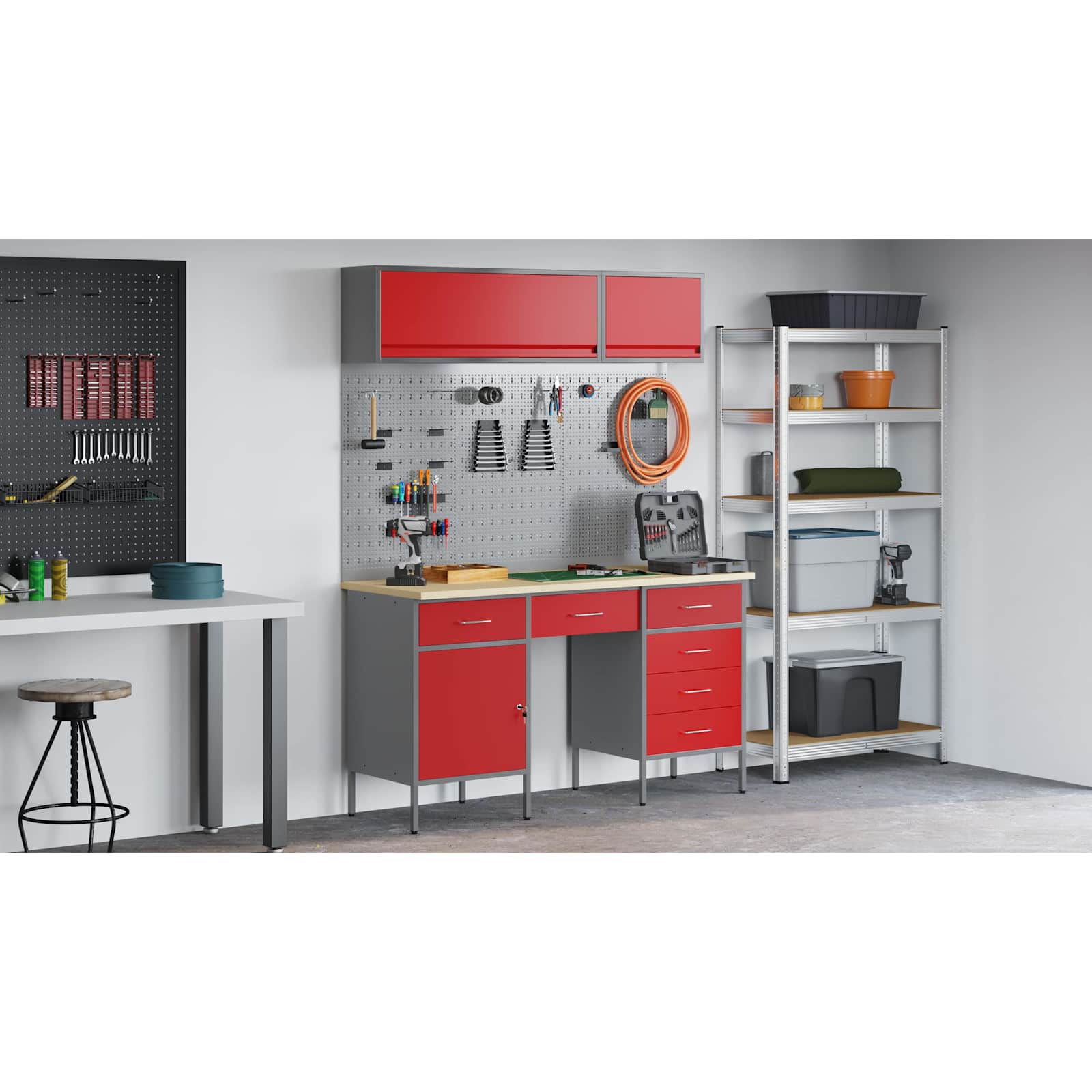 Ντουλάπα Εργασίας 8 pcs Κόκκινο Μηχανισμένο ξύλο και ατσάλι - Pakobazaar