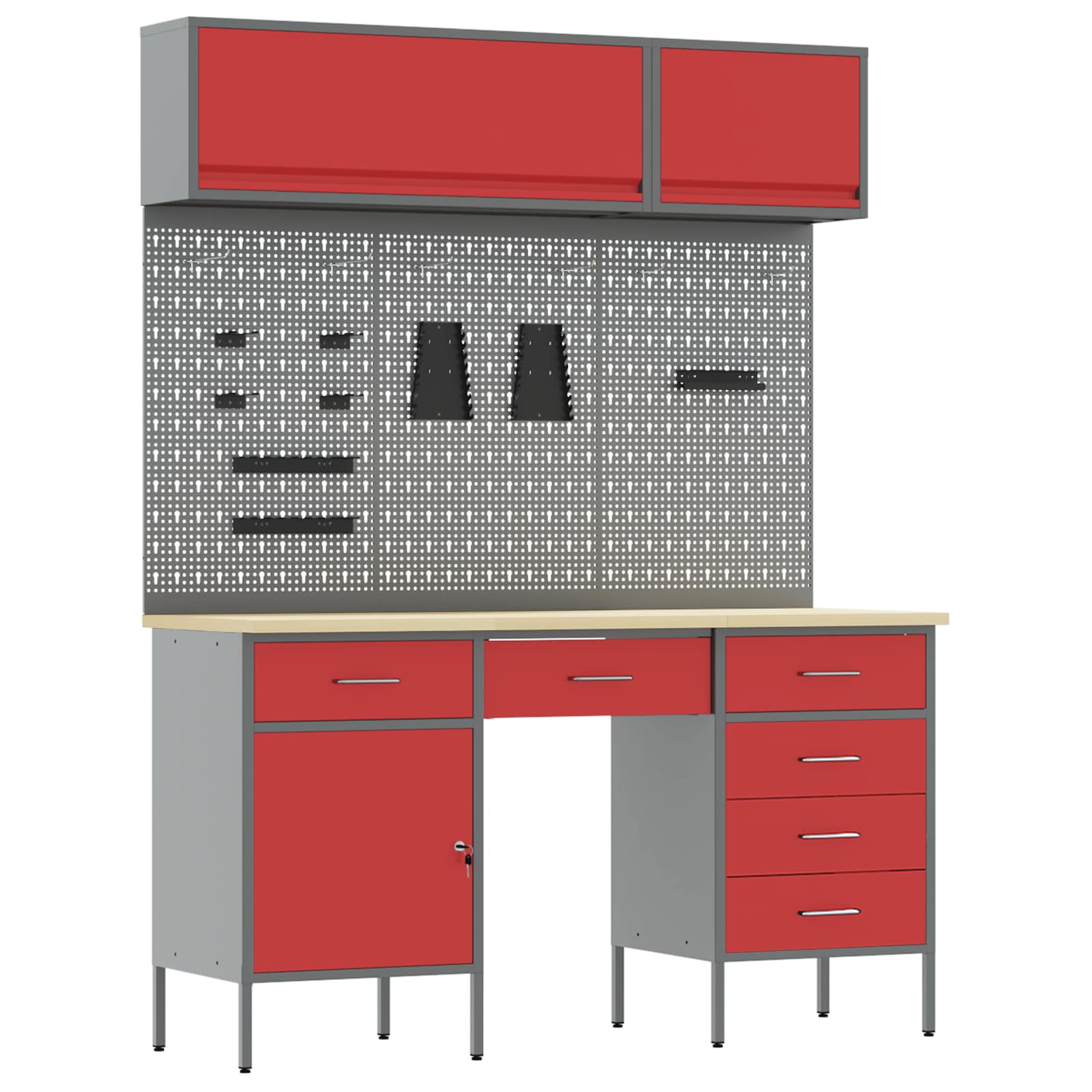 Ντουλάπα Εργασίας 8 pcs Κόκκινο Μηχανισμένο ξύλο και ατσάλι - Pakobazaar