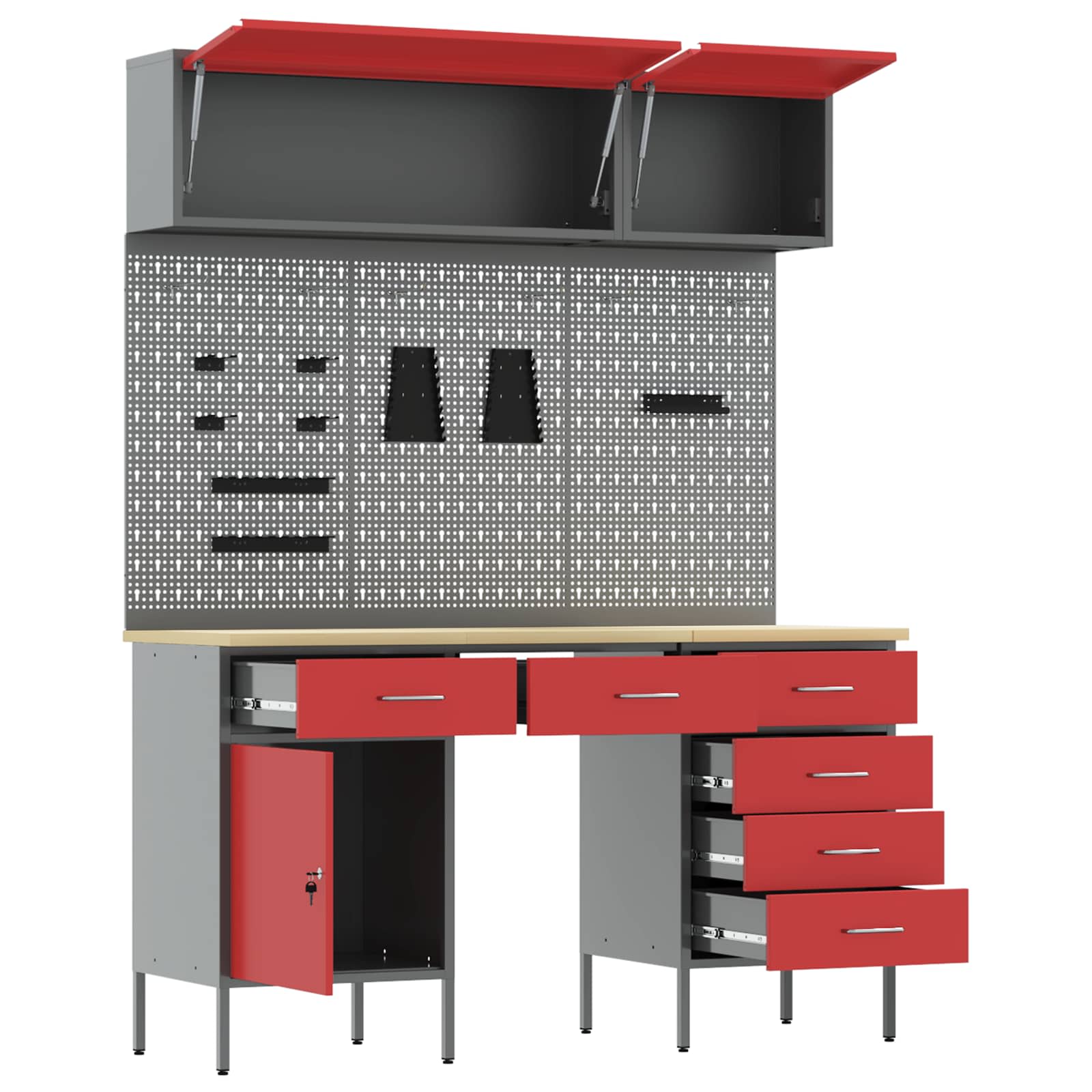 Ντουλάπα Εργασίας 8 pcs Κόκκινο Μηχανισμένο ξύλο και ατσάλι - Pakobazaar