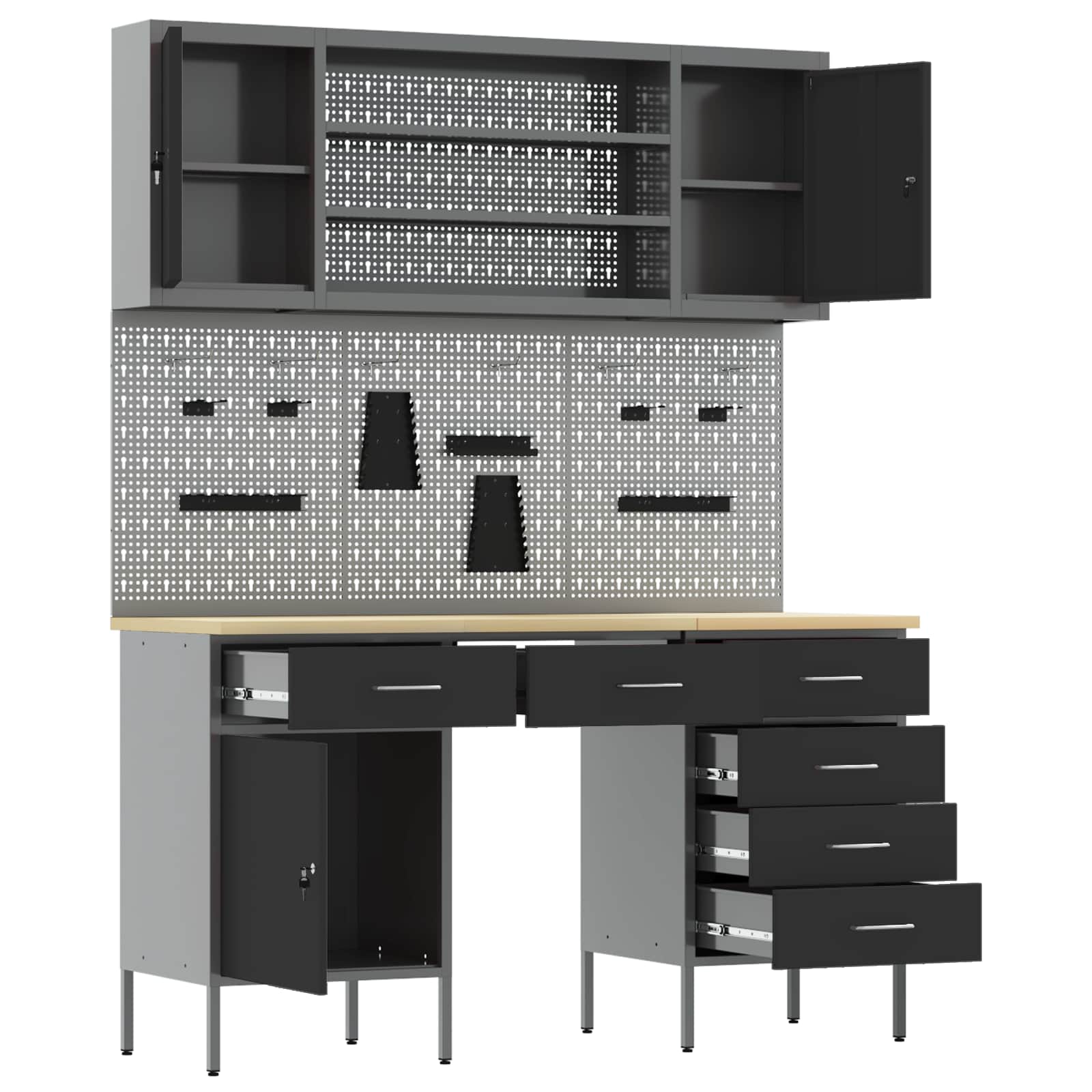 Ντουλάπα Εργασίας 8 pcs Μαύρο Μηχανισμένο ξύλο και ατσάλι - Pakobazaar