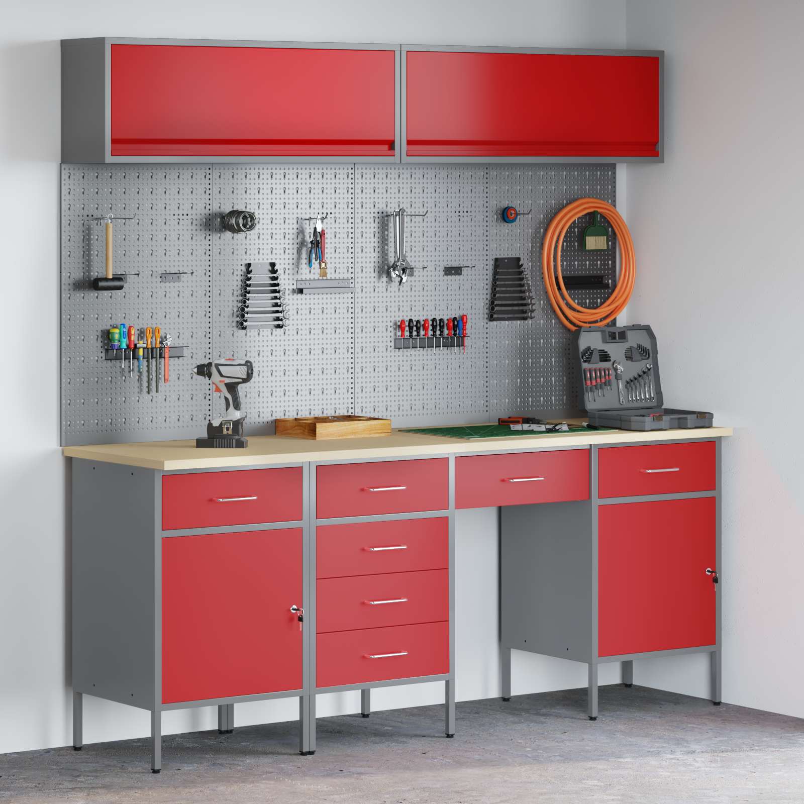 Ντουλάπα Εργασίας 10 pcs Κόκκινο Μηχανισμένο ξύλο και ατσάλι - Pakobazaar