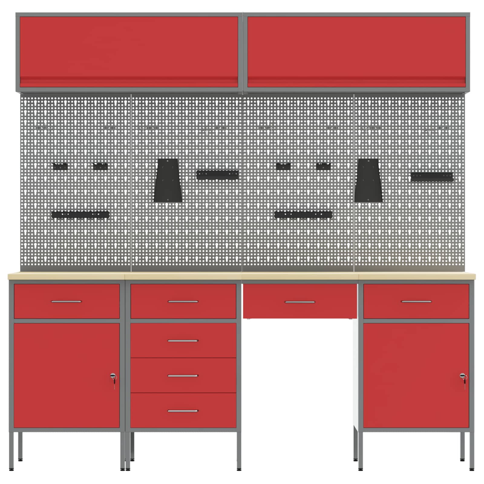 Ντουλάπα Εργασίας 10 pcs Κόκκινο Μηχανισμένο ξύλο και ατσάλι - Pakobazaar