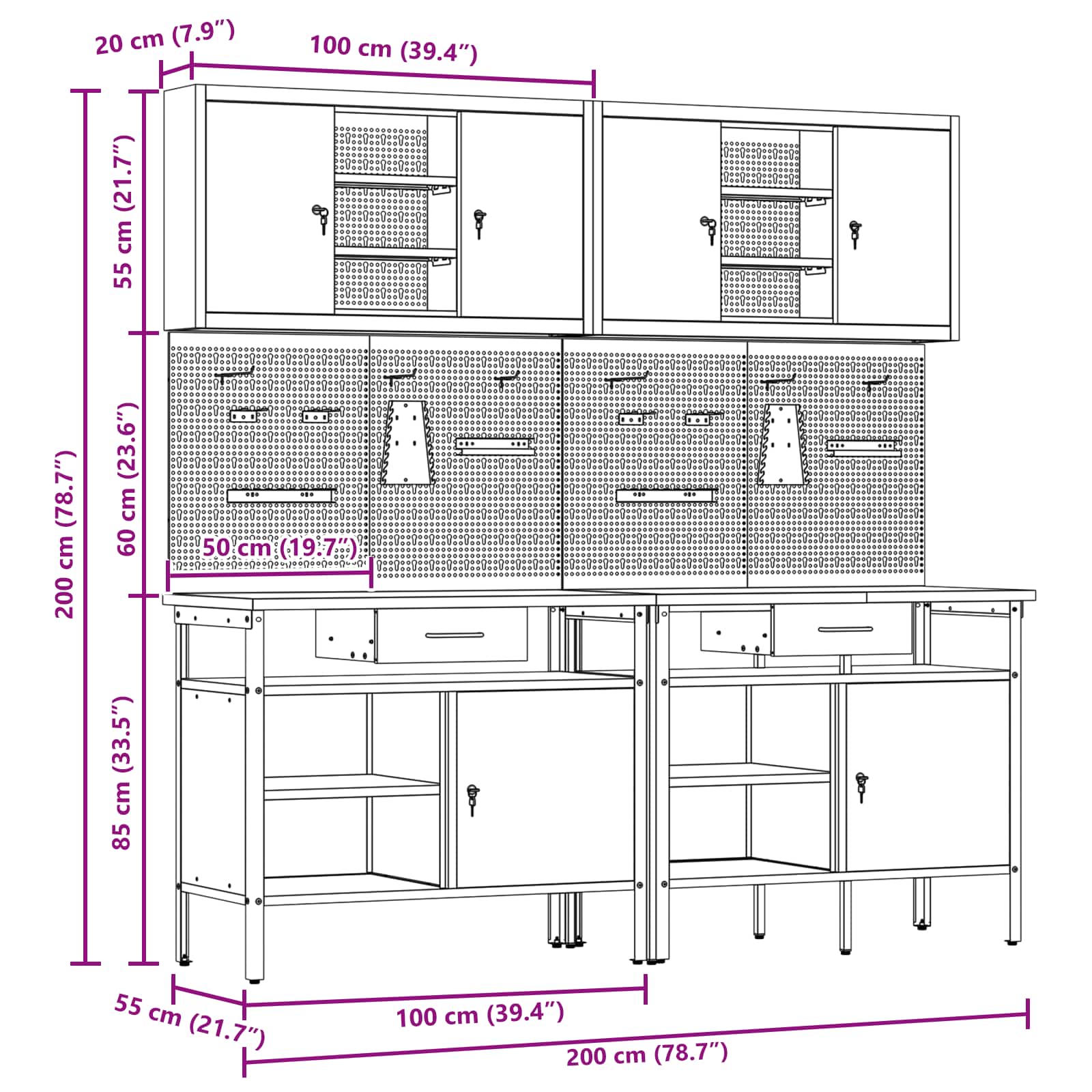 Σετ πάγκου εργασίας με συρτάρι με ράφι 8 pcs Κόκκινο και Γκρι - Pakobazaar