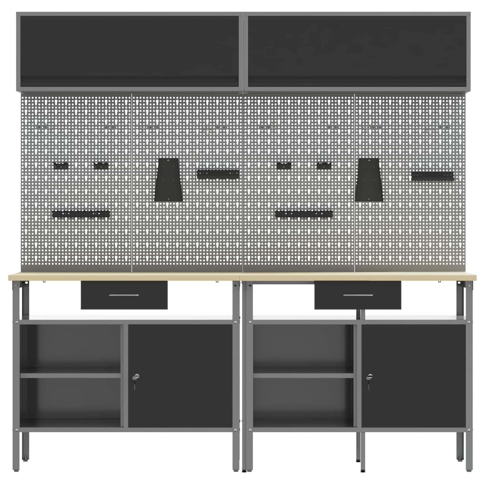 Σετ πάγκου εργασίας με συρτάρι με ράφι 8 pcs Μαύρο και Γκρι - Pakobazaar