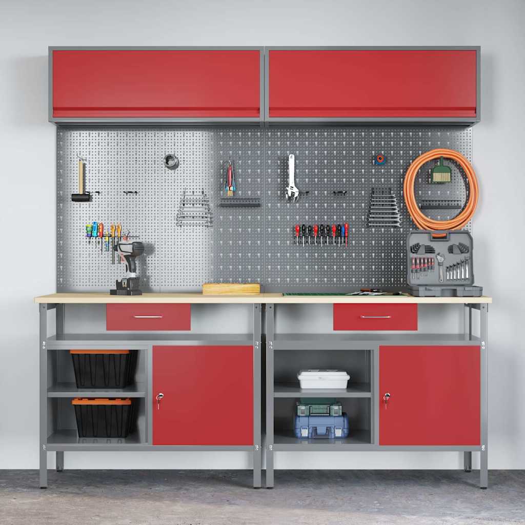 Σετ πάγκου εργασίας με συρτάρι με ράφι 8 pcs Κόκκινο και Γκρι - Pakobazaar