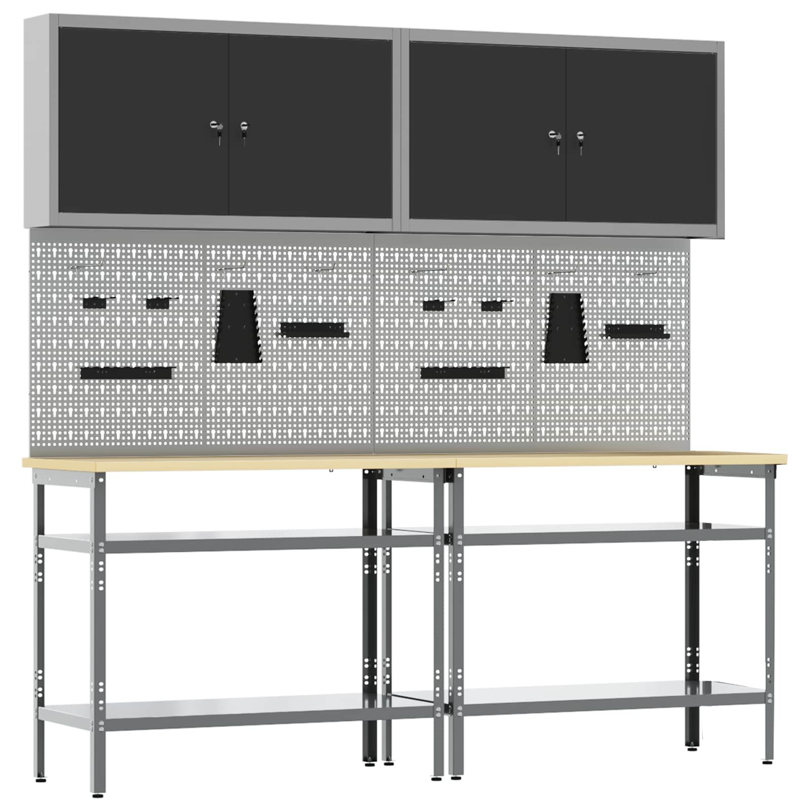 Σετ πάγκου εργασίας με ράφι με αποθήκευση 8 pcs Μαύρο και Γκρι - Pakobazaar