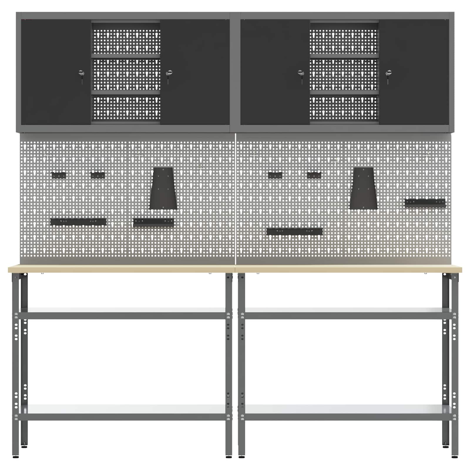 Σετ πάγκου εργασίας με ράφι με αποθήκευση 8 pcs Μαύρο και Γκρι - Pakobazaar