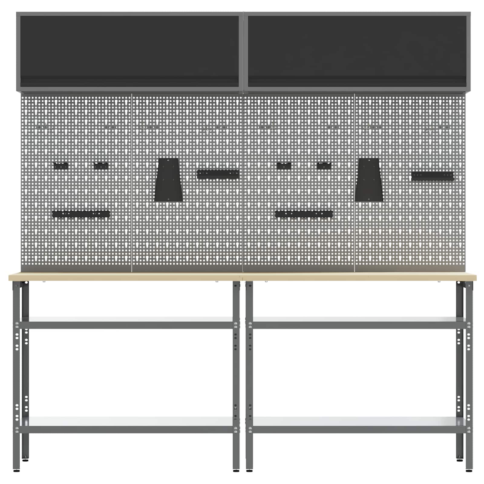 Σετ πάγκου εργασίας με ράφι με αποθήκευση 8 pcs Μαύρο και Γκρι - Pakobazaar