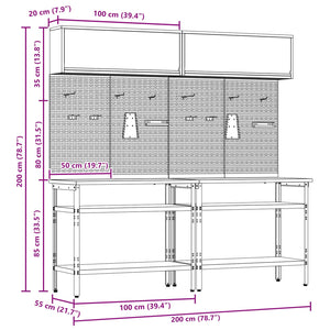 Σετ πάγκου εργασίας με ράφι με αποθήκευση 8 pcs Μαύρο και Γκρι - Pakobazaar